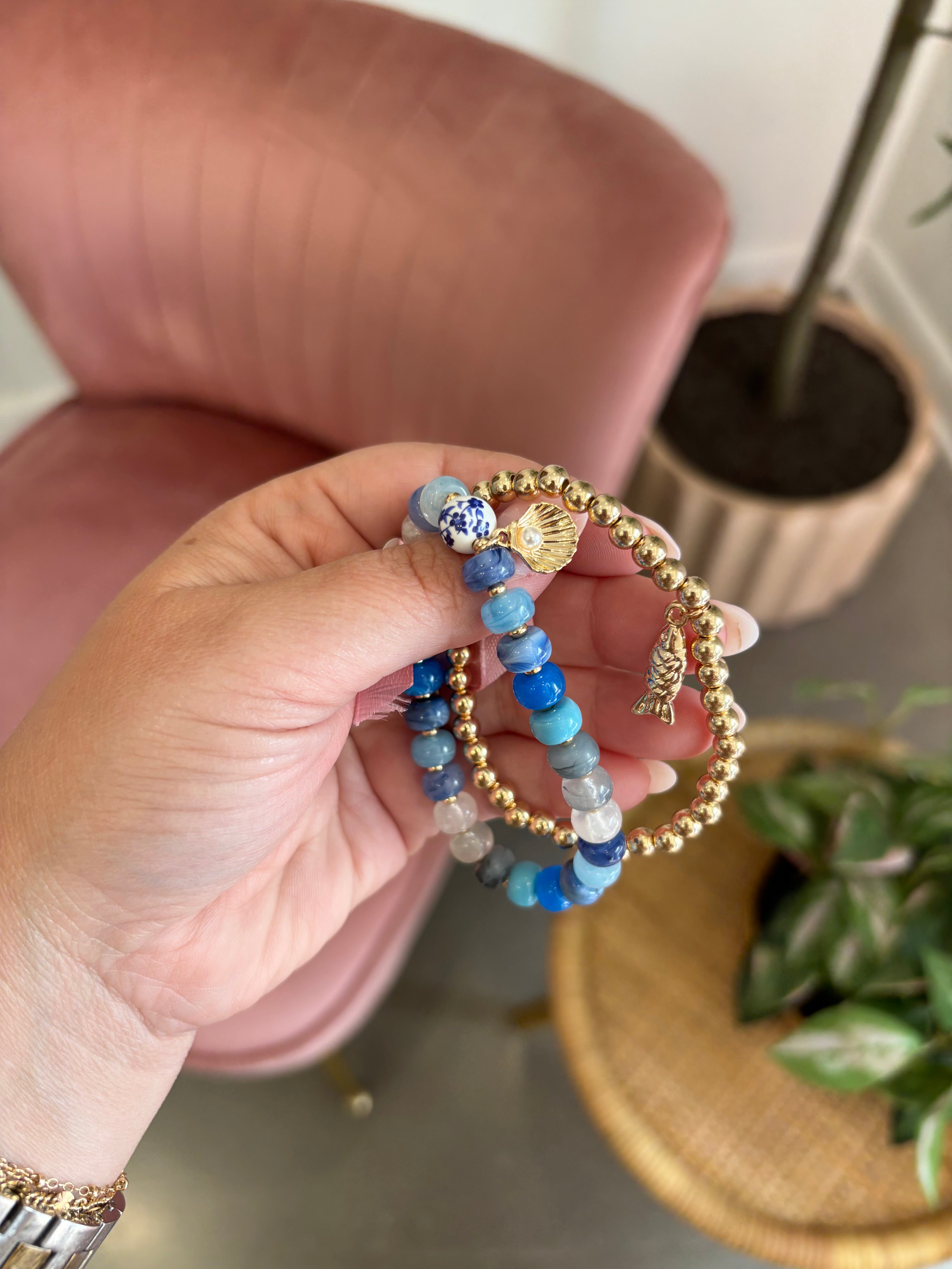 Nautical Glass Beaded Bracelet Set