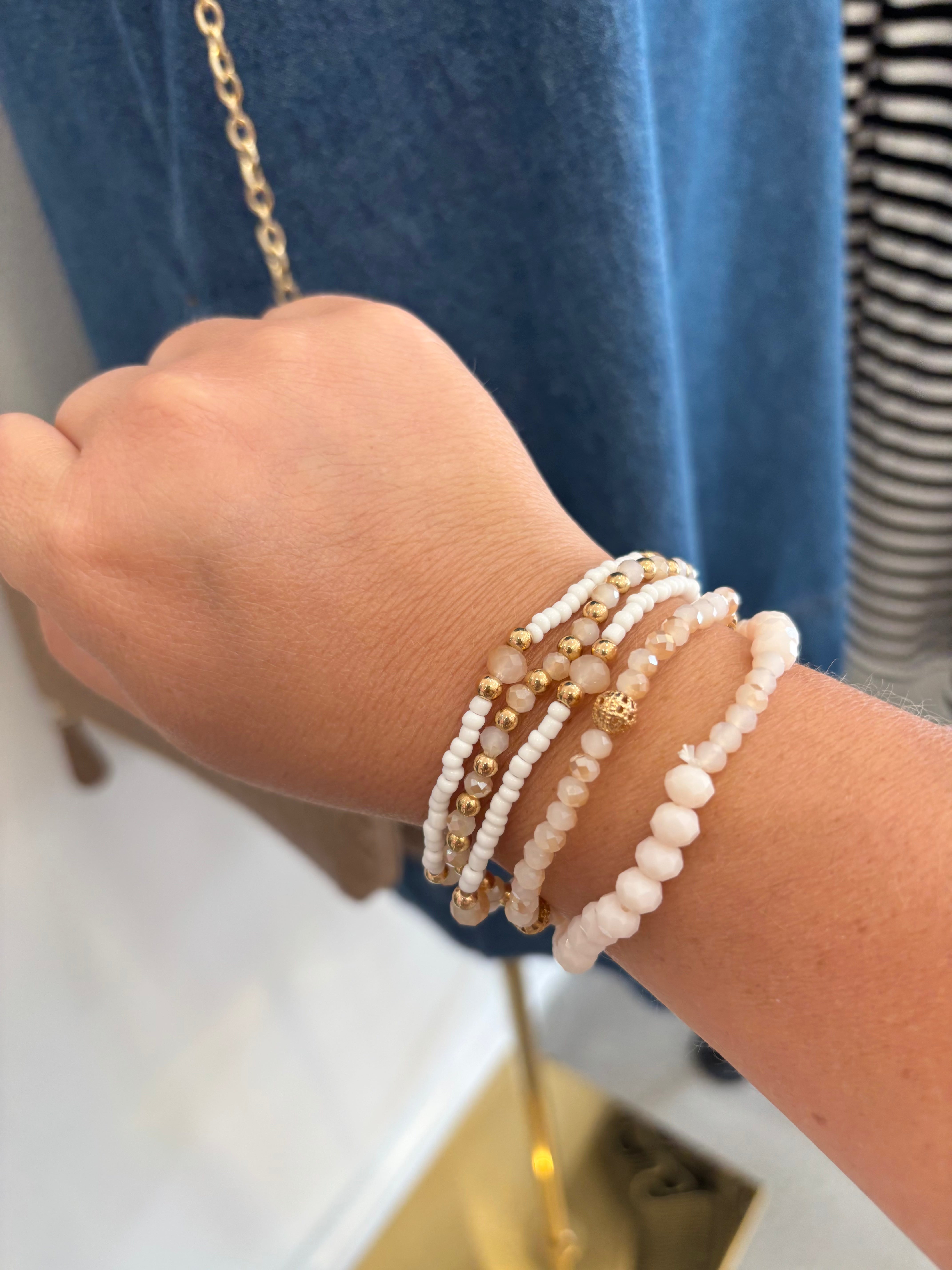 Beaded Chain Charm Bracelet | Pink