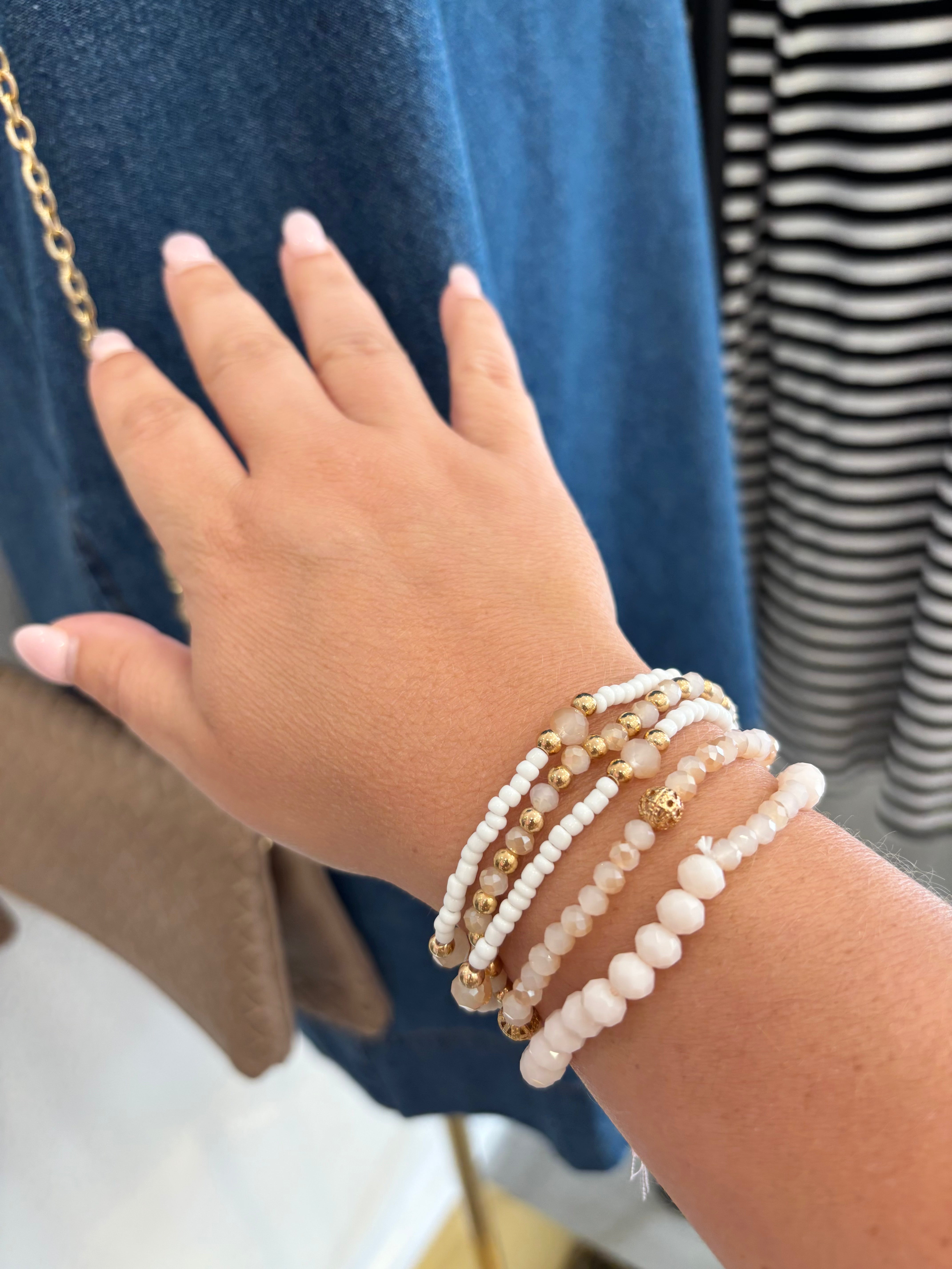 Beaded Chain Charm Bracelet | Pink