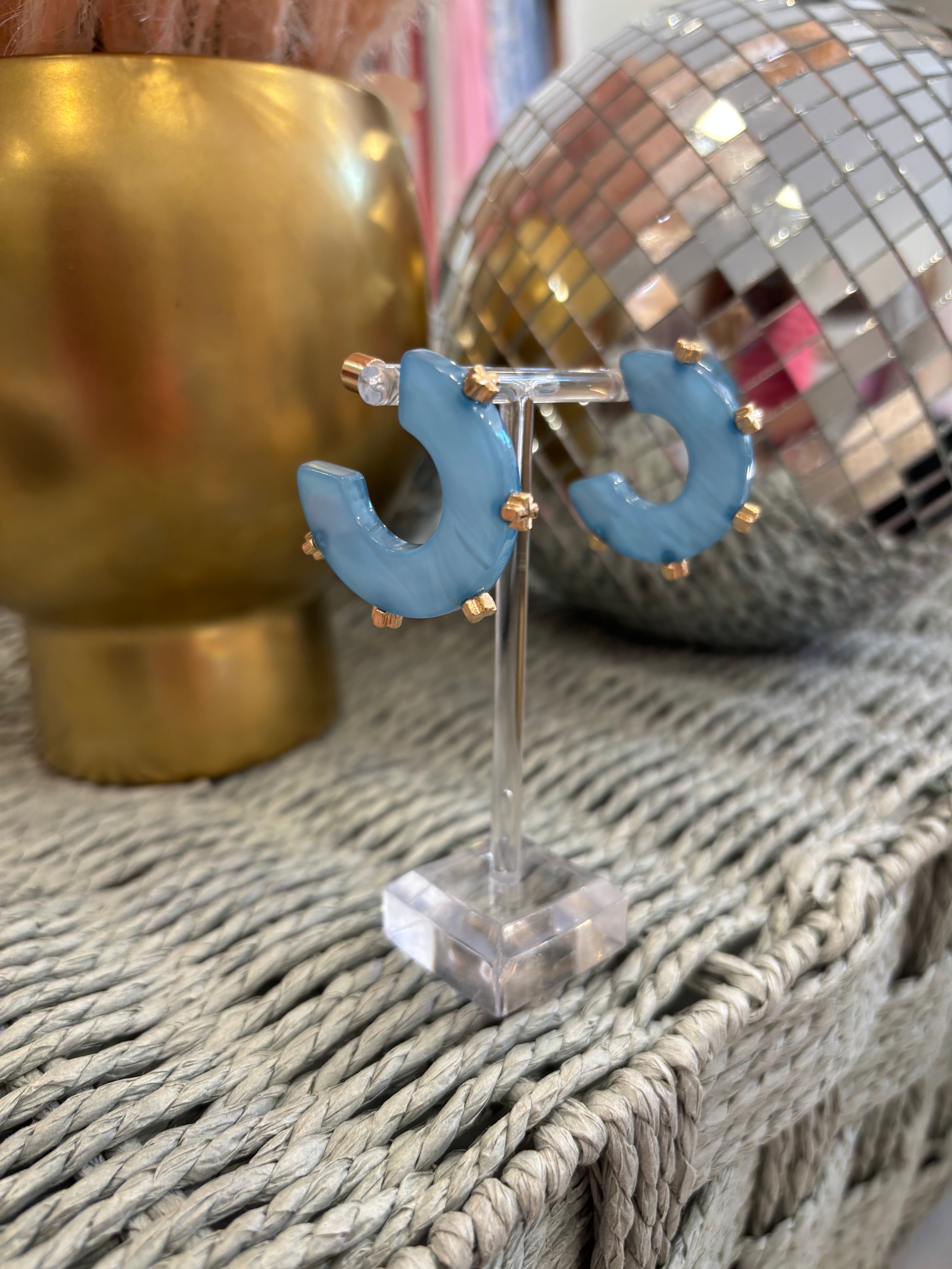 Natural Blue Acrylic Hoop Earring