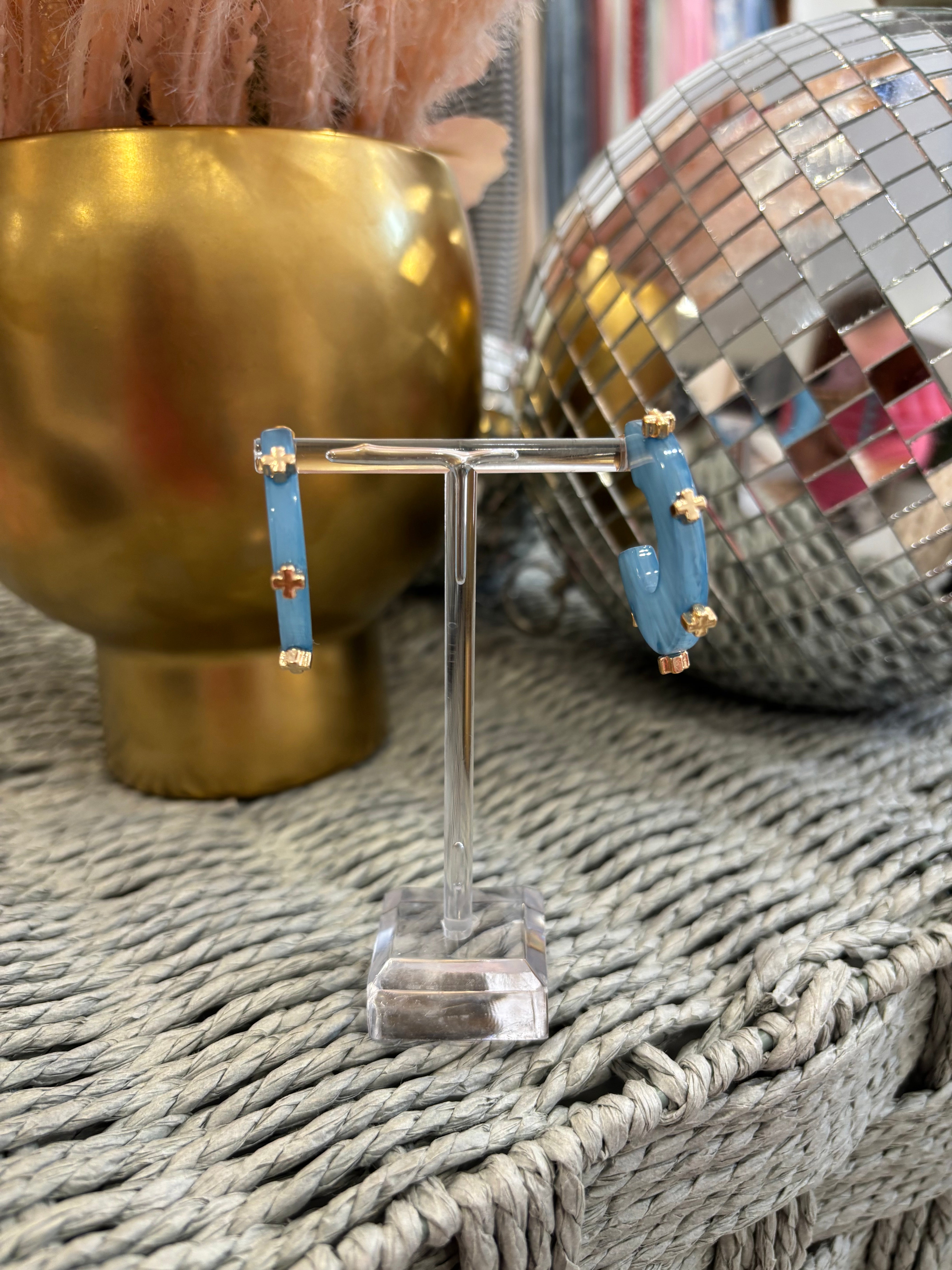 Natural Blue Acrylic Hoop Earring