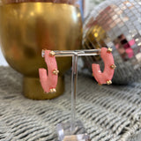 Pink Acrylic Hoop with Gold Studs