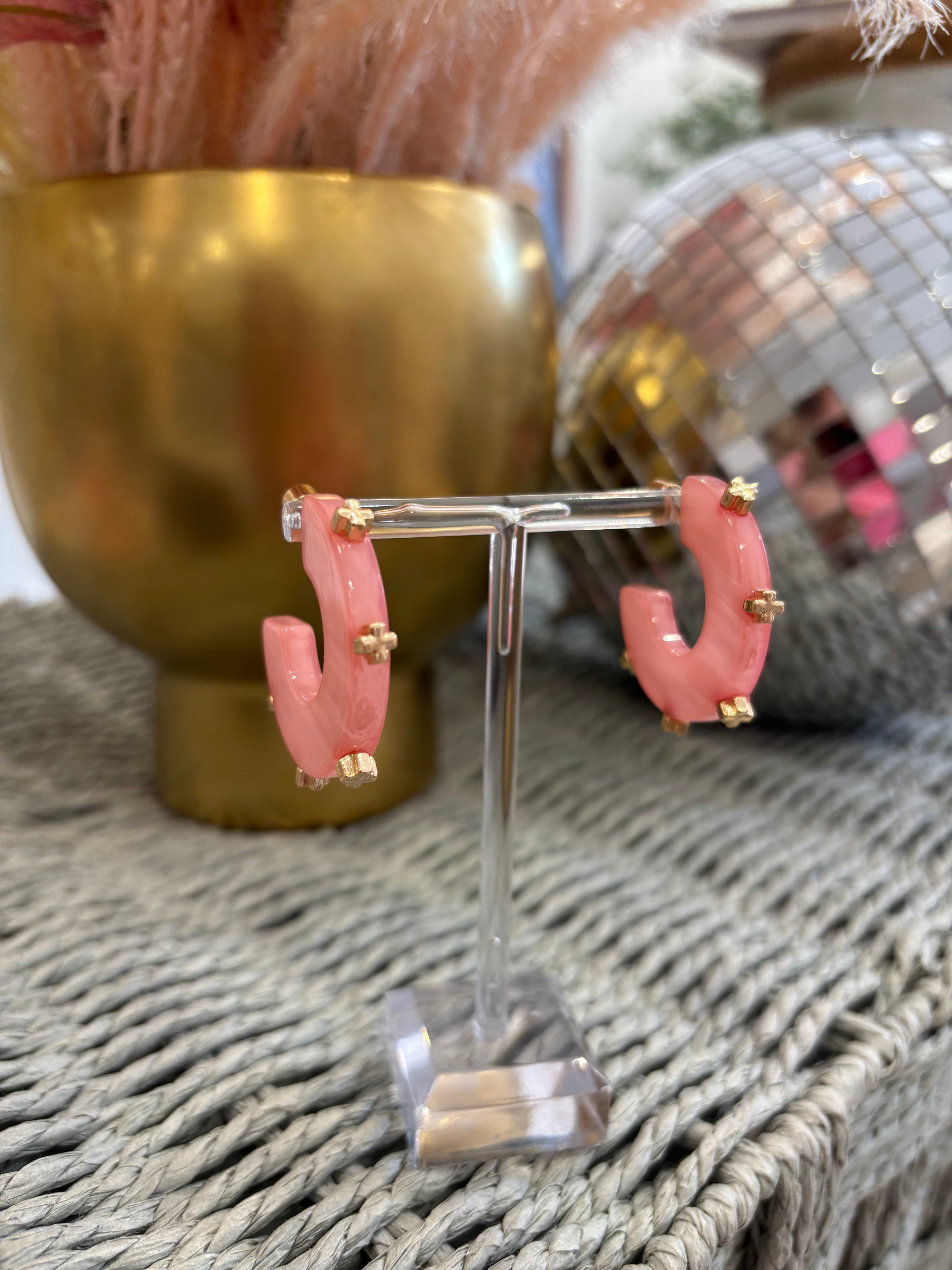 Pink Acrylic Hoop with Gold Studs