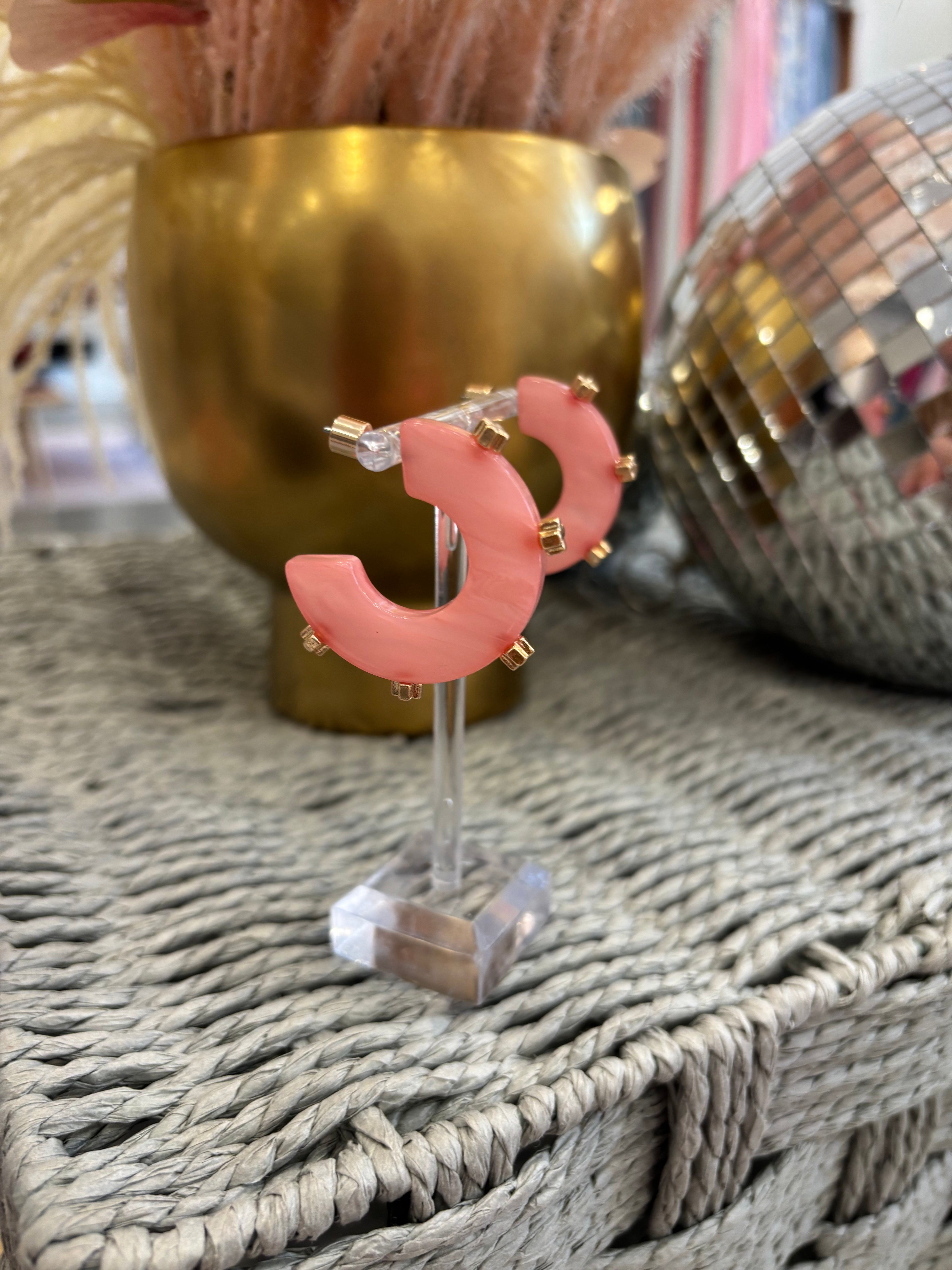Pink Acrylic Hoop with Gold Studs