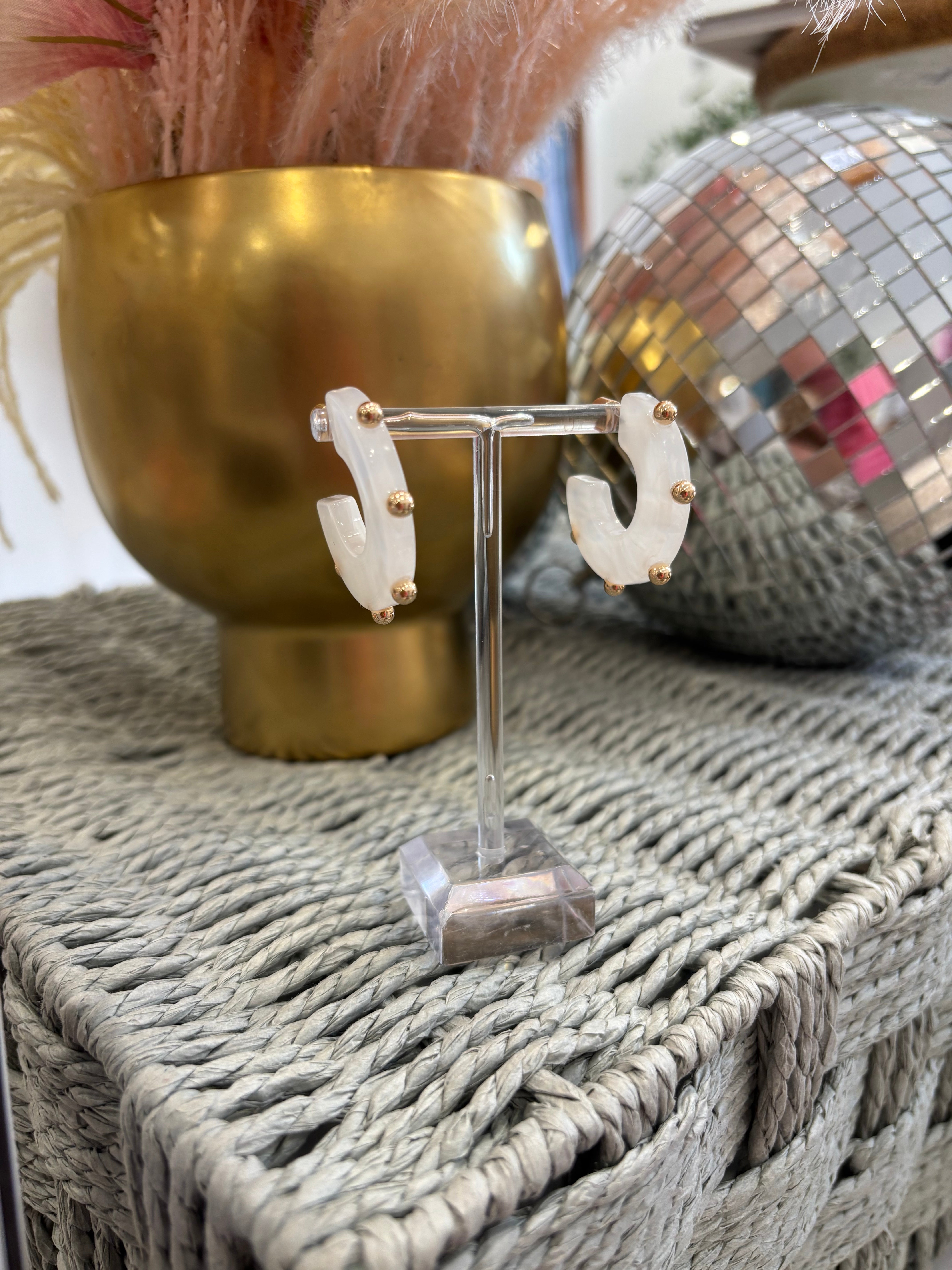 White Acrylic Hoops with Gold Studs