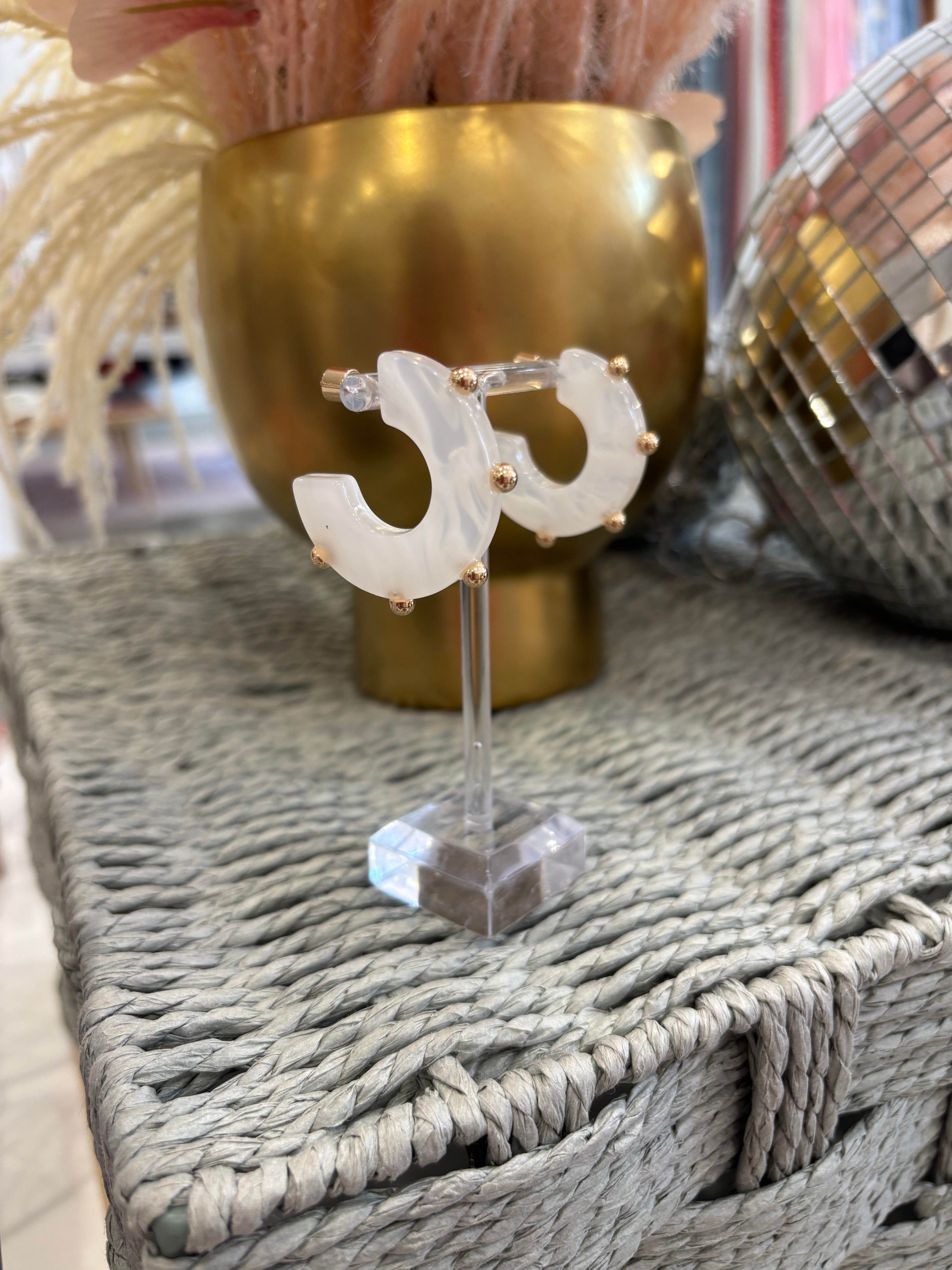 White Acrylic Hoops with Gold Studs