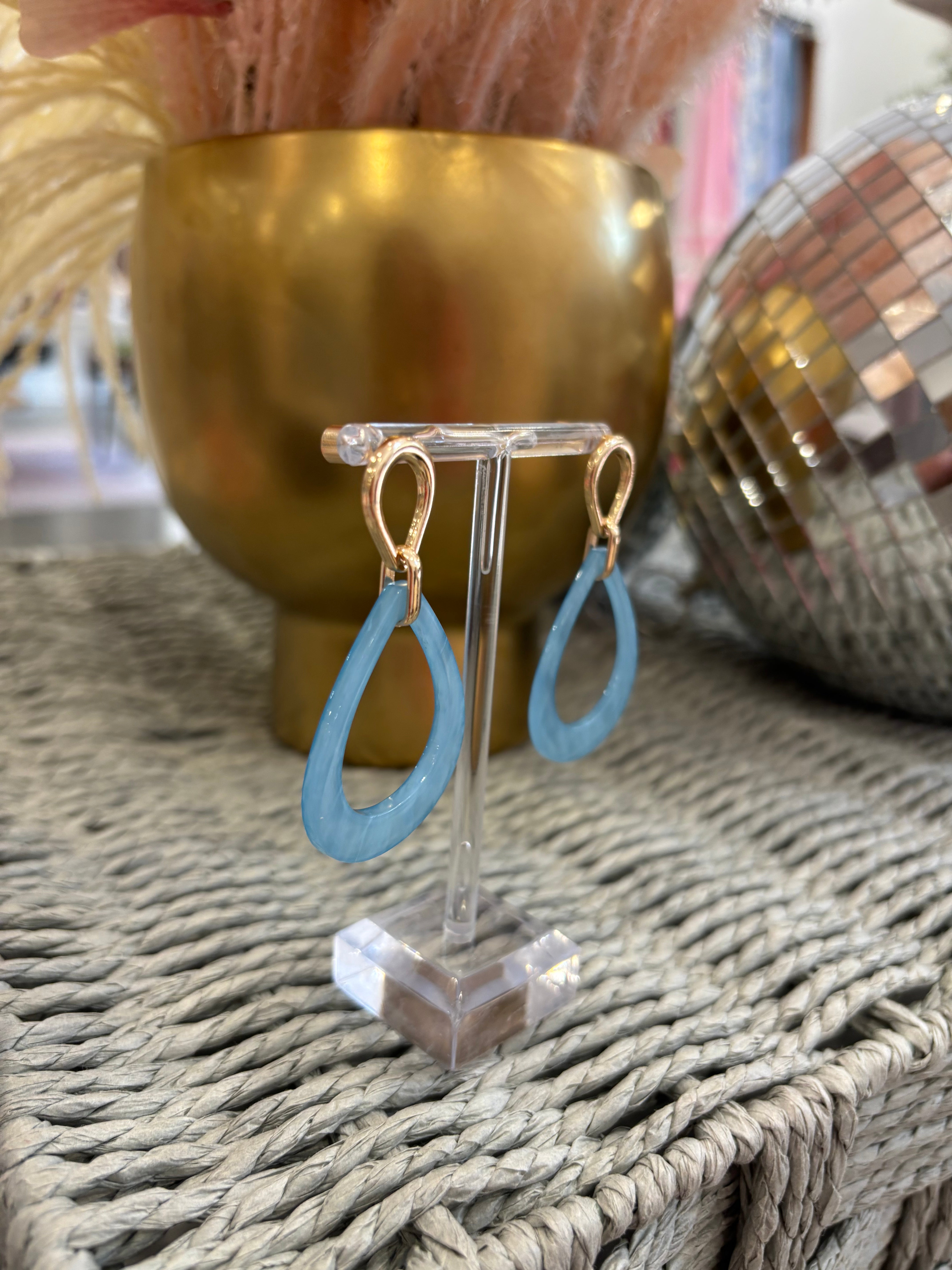 Gold & Blue Resin Open Teardrop Earring