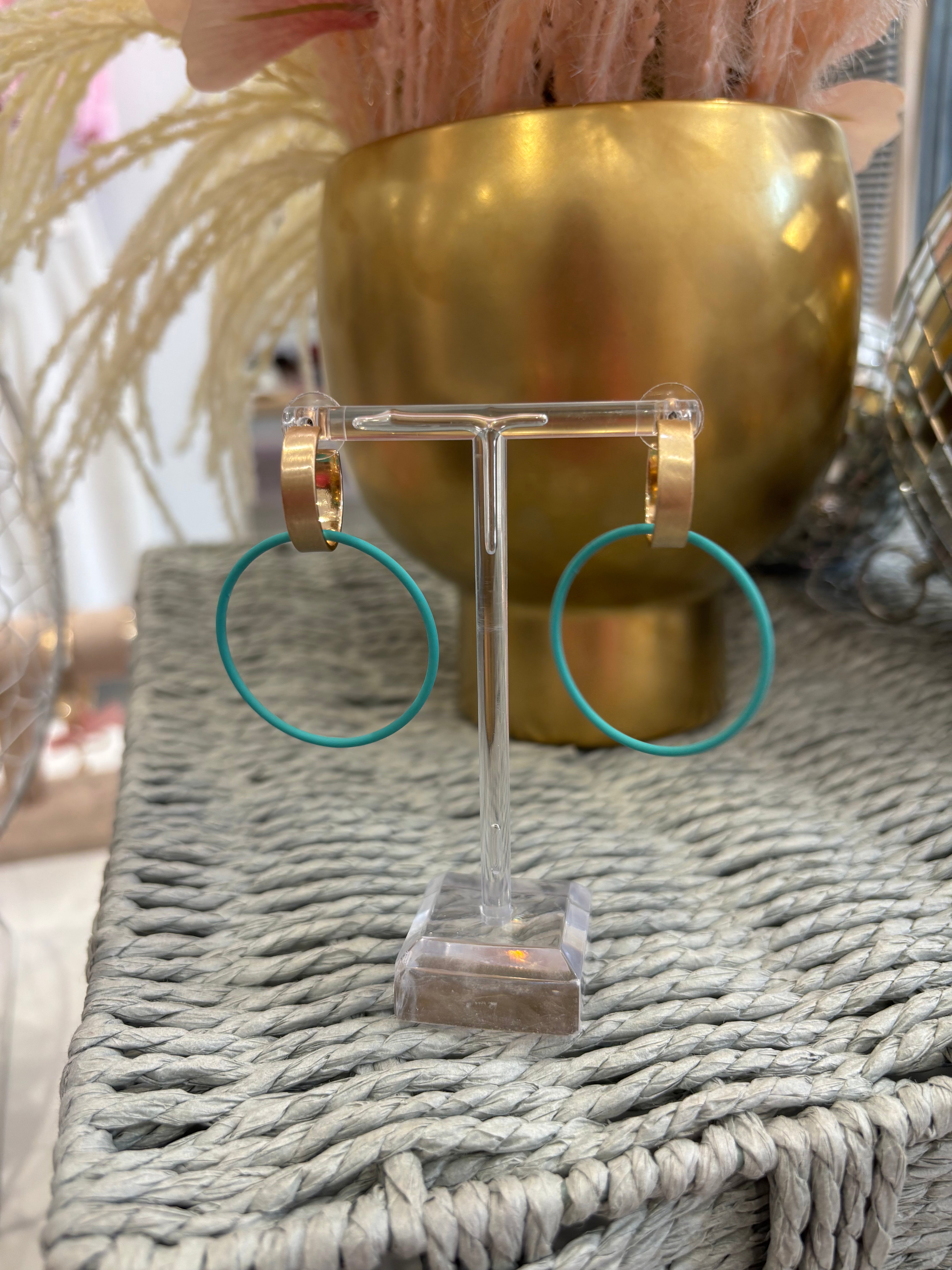 Gold Hoop with Teal Circle Earring
