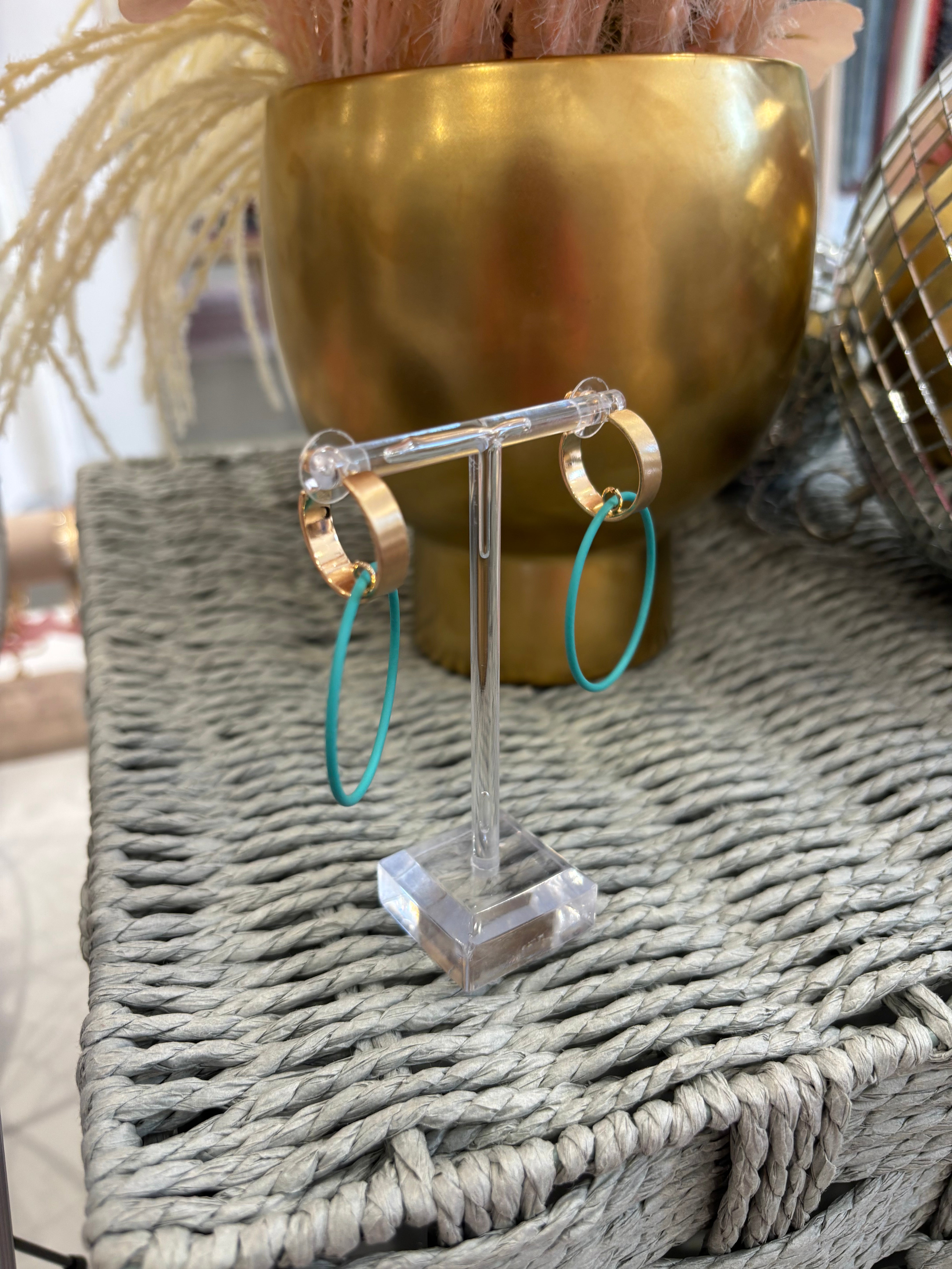 Gold Hoop with Teal Circle Earring