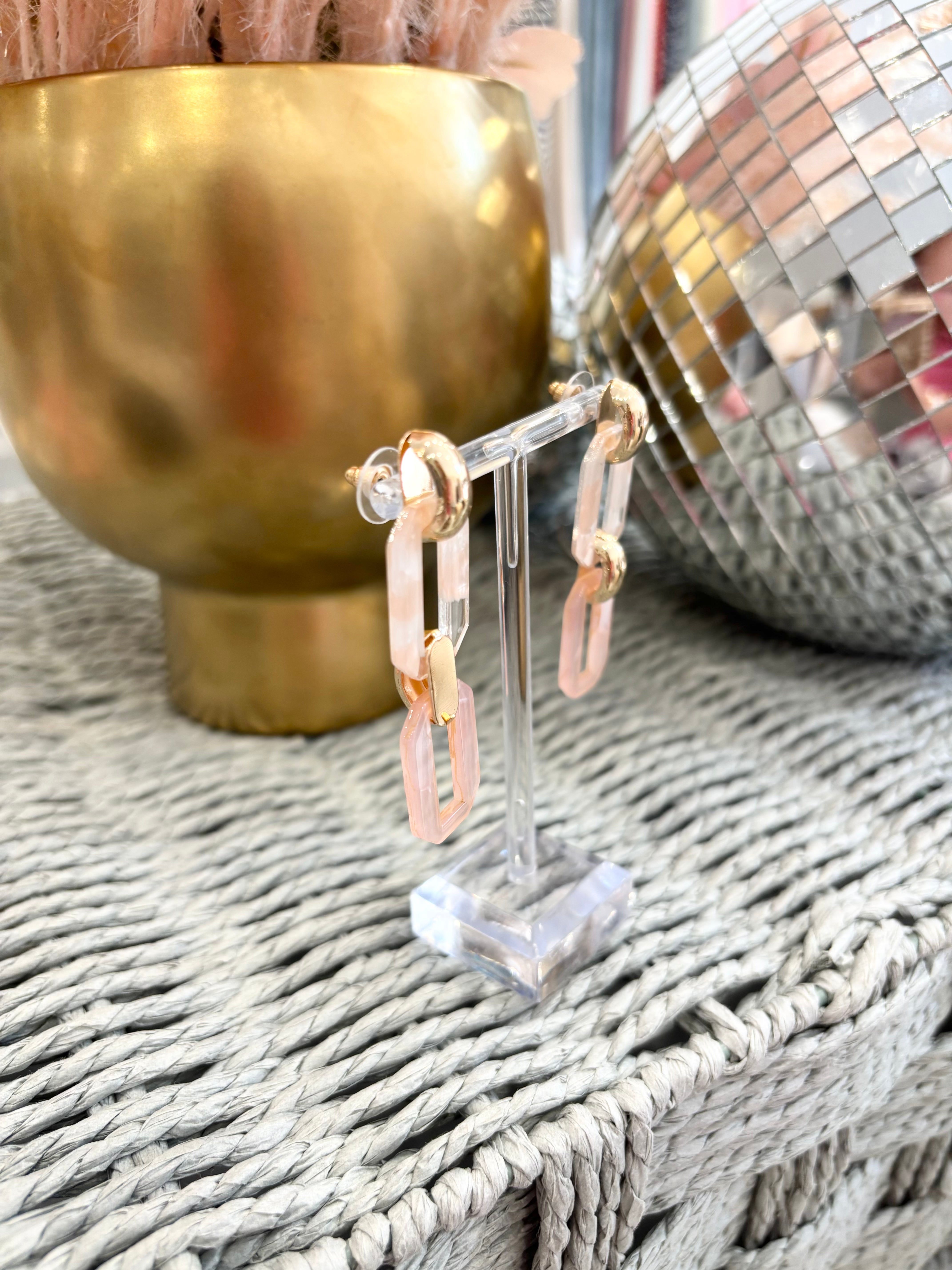 Pink Acrylic Link Drop Earring