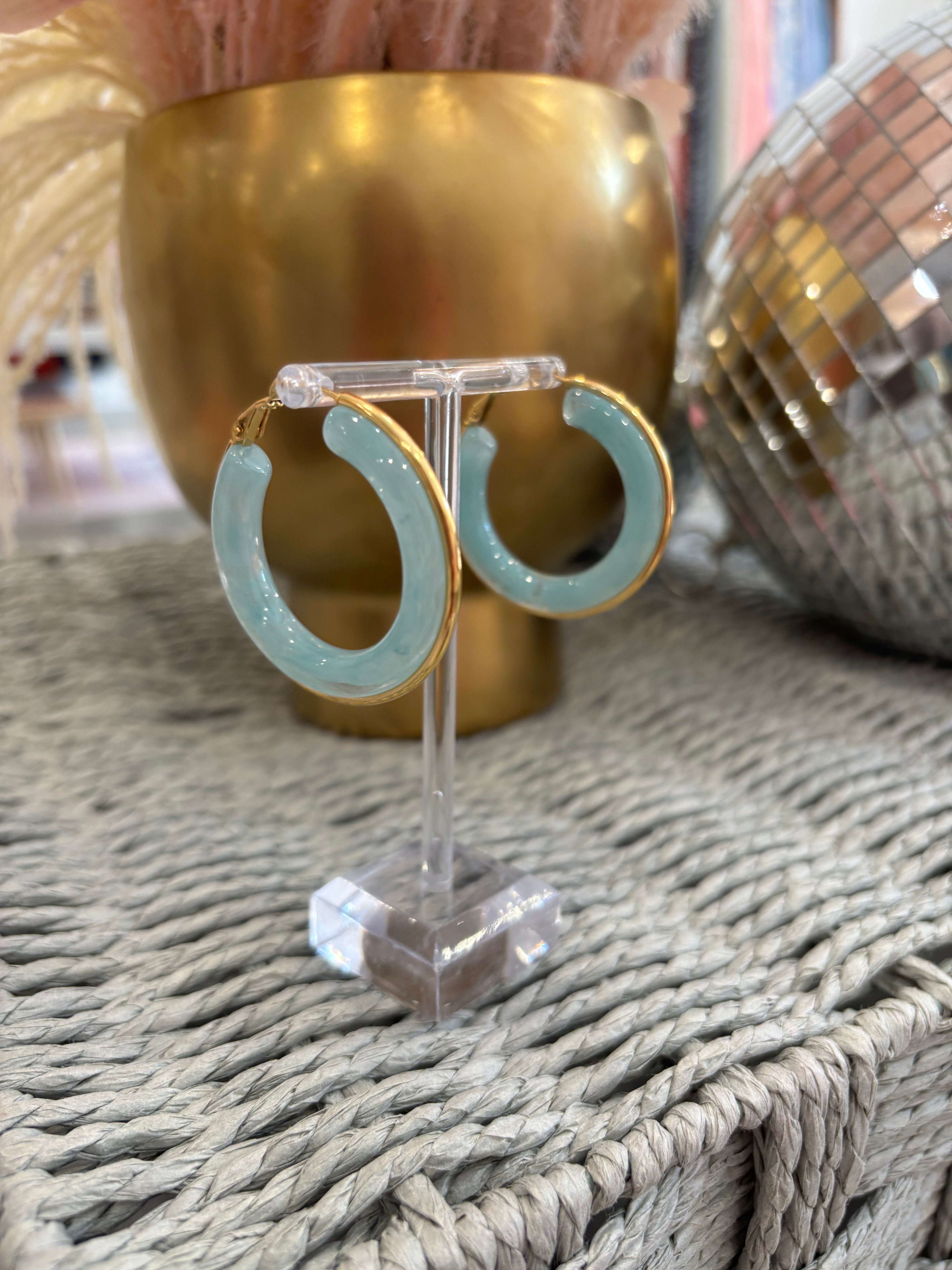 Blue Acrylic Hoop with Gold Earring