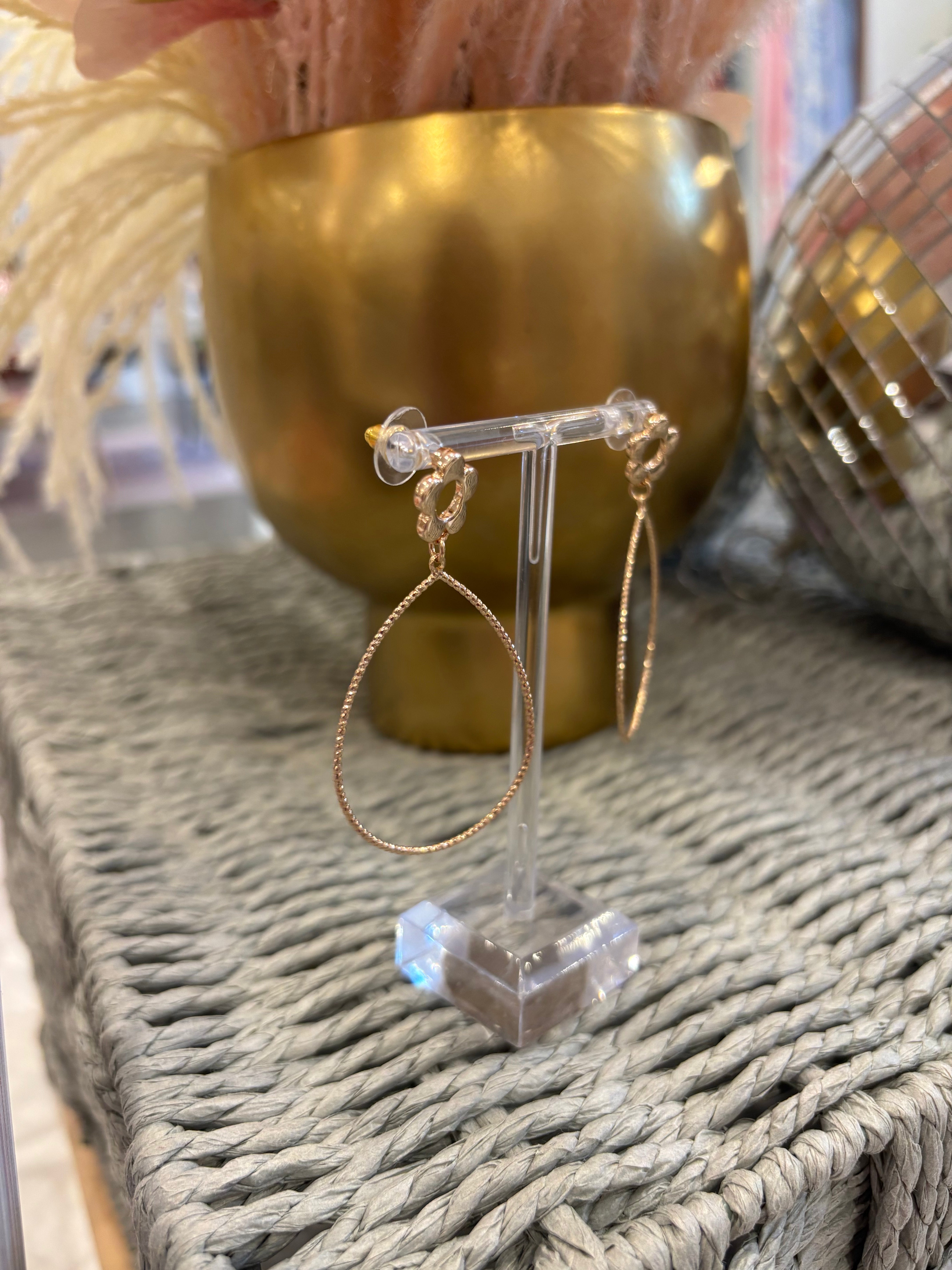 Gold Flower Teardrop Earring