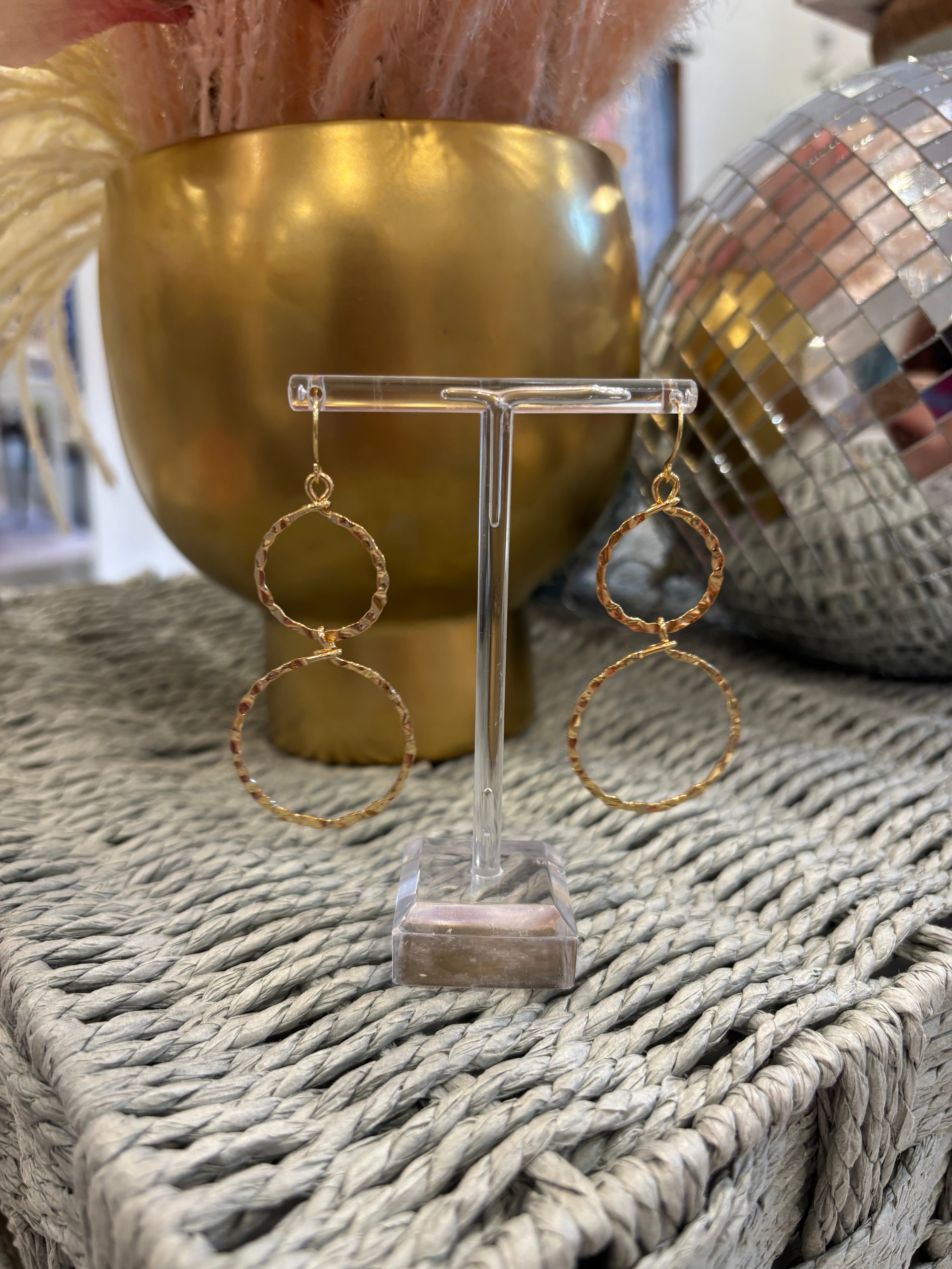 Gold Double Open Circle Drop Earring