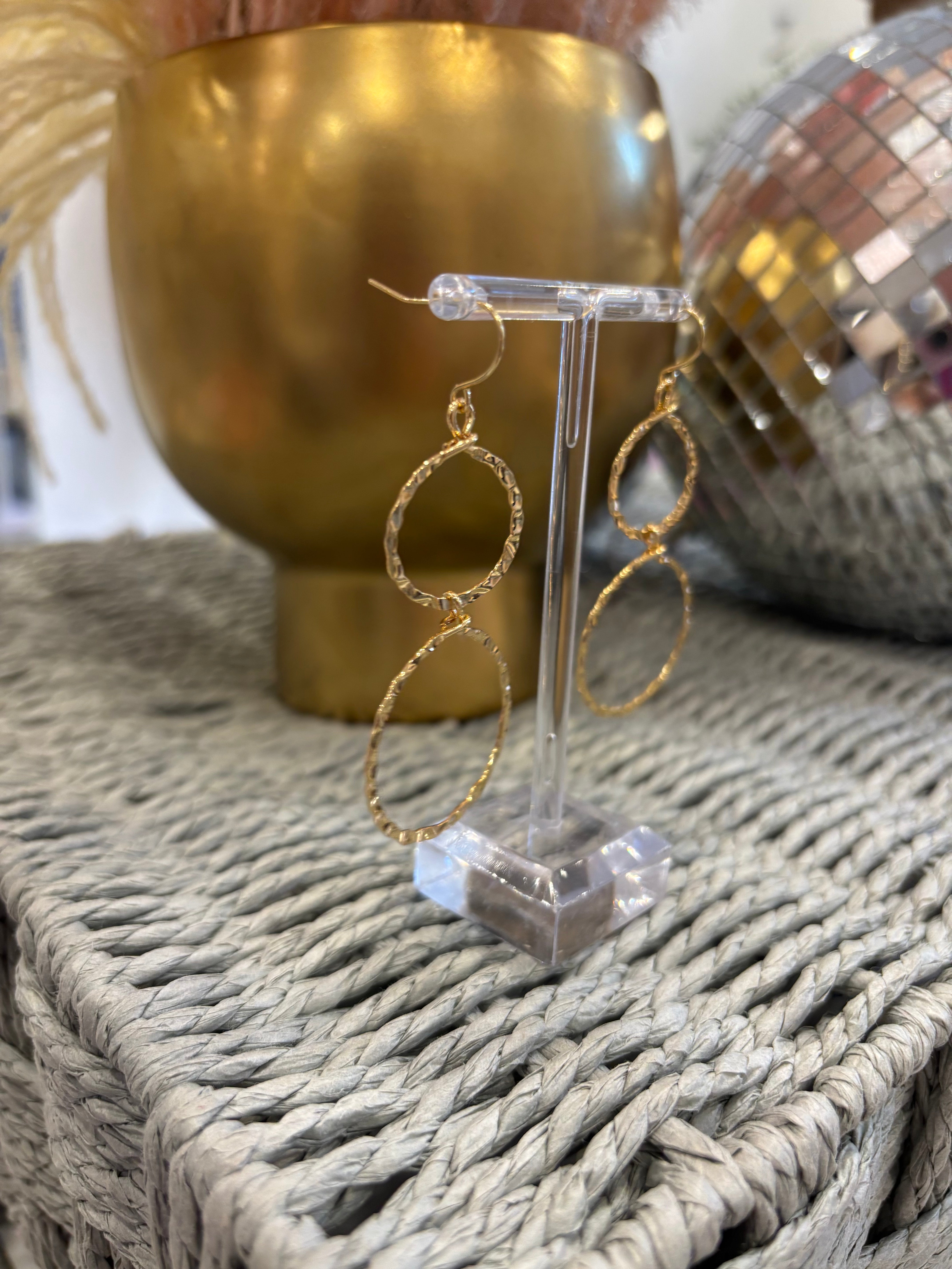 Gold Double Open Circle Drop Earring