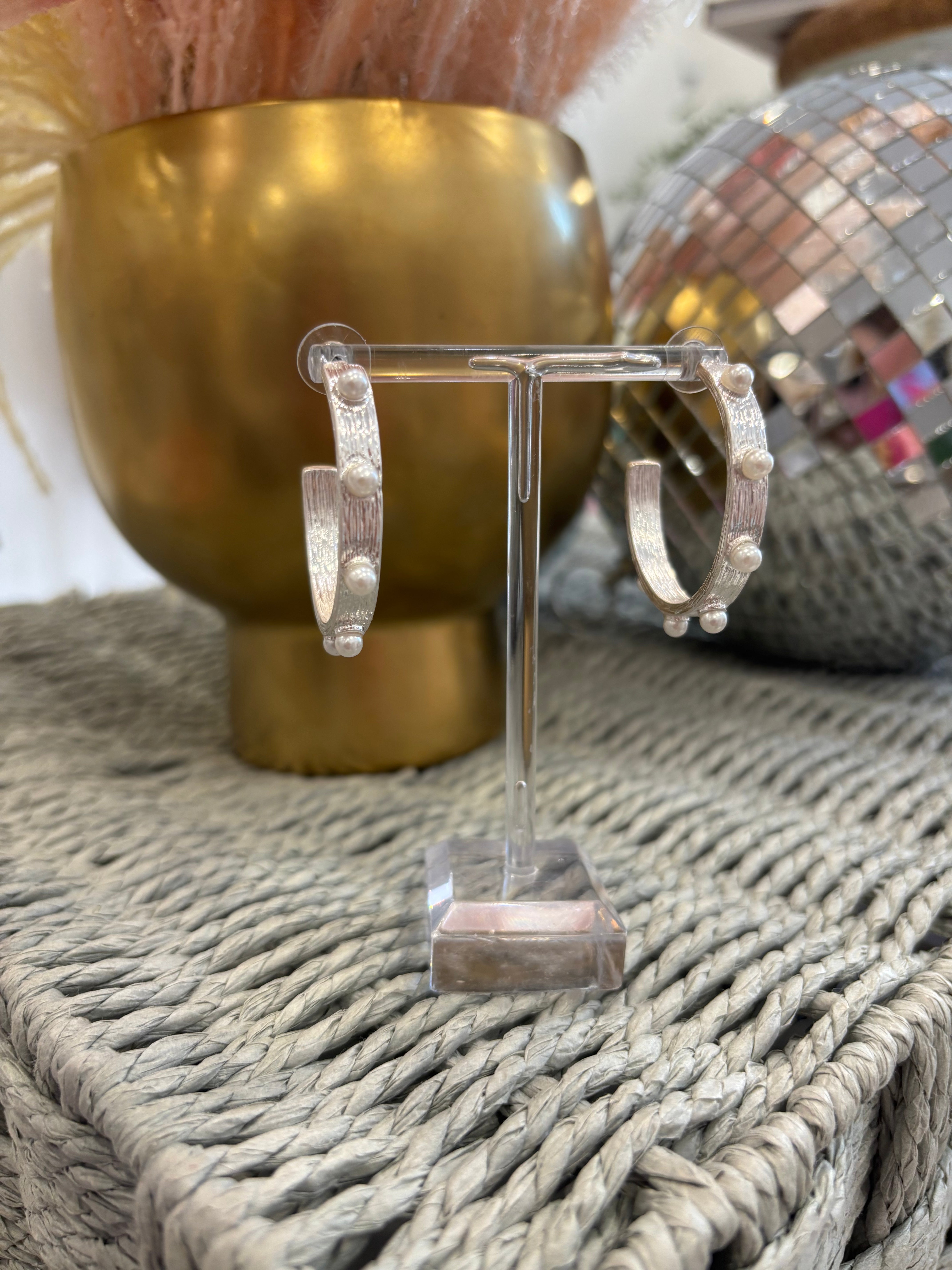 Silver Hoop Earring with Pearl Studs