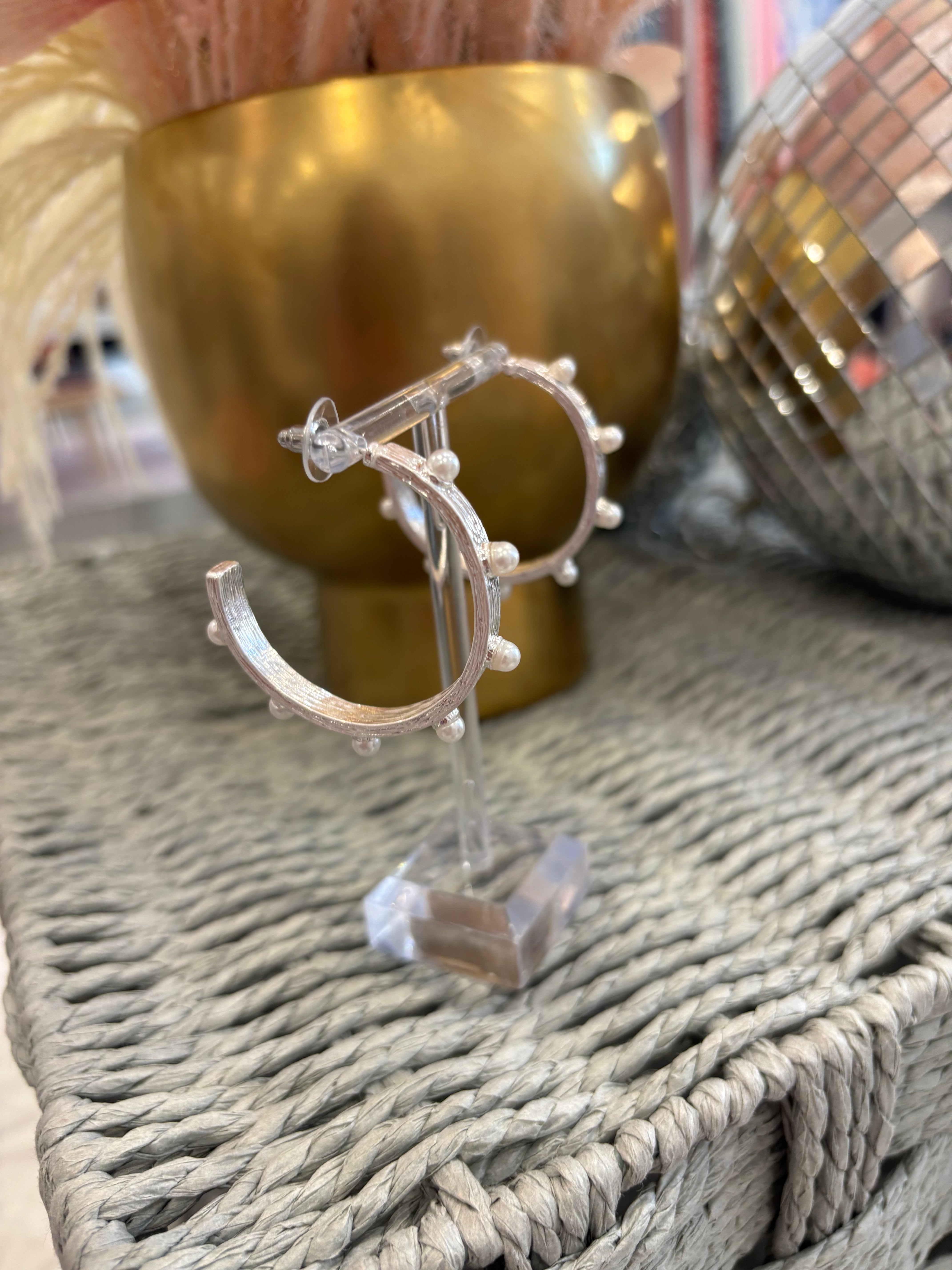 Silver Hoop Earring with Pearl Studs