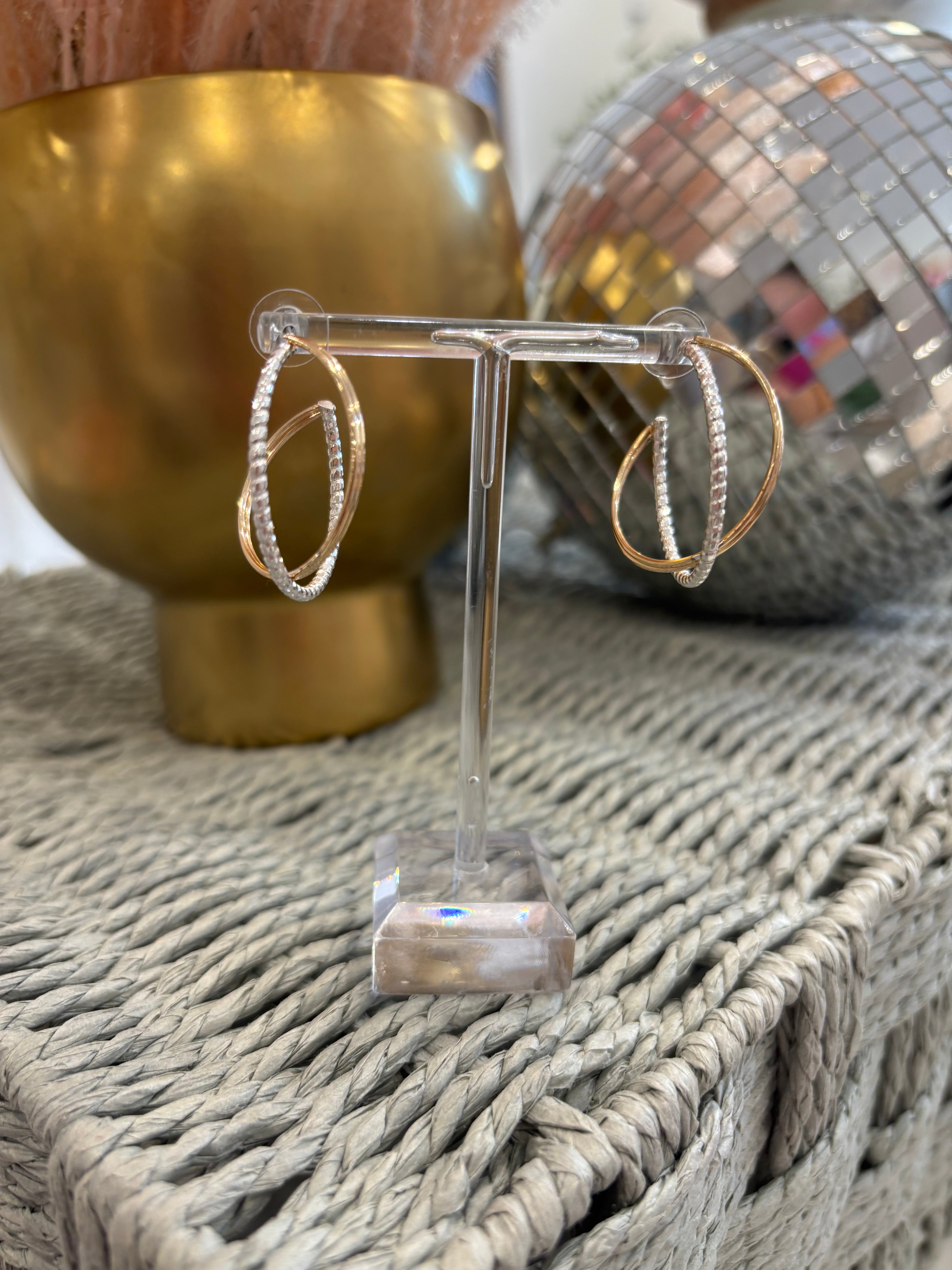 Twisted Gold & Silver Hoops