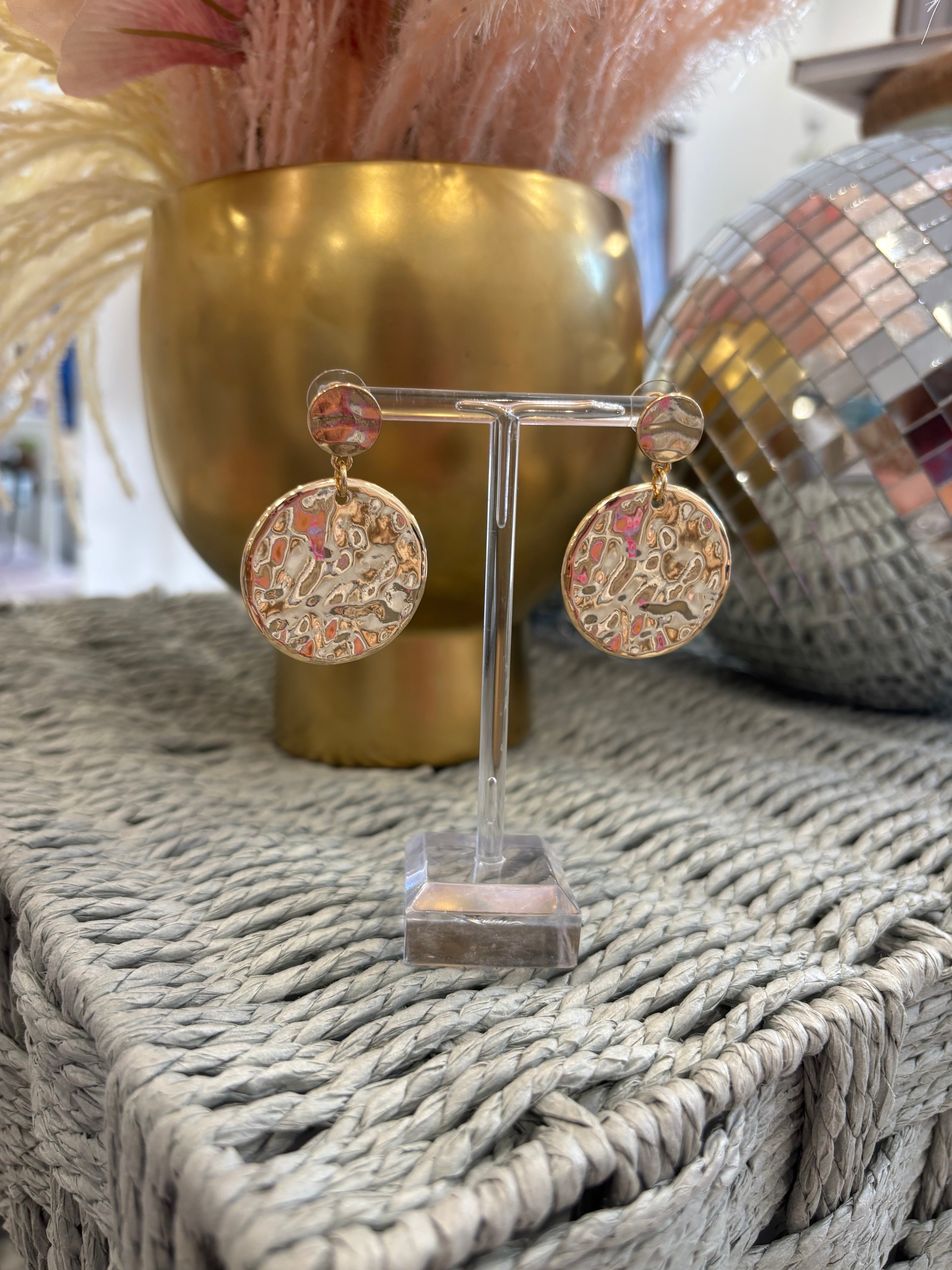 Hammered Gold Double Circle Earring | Gold