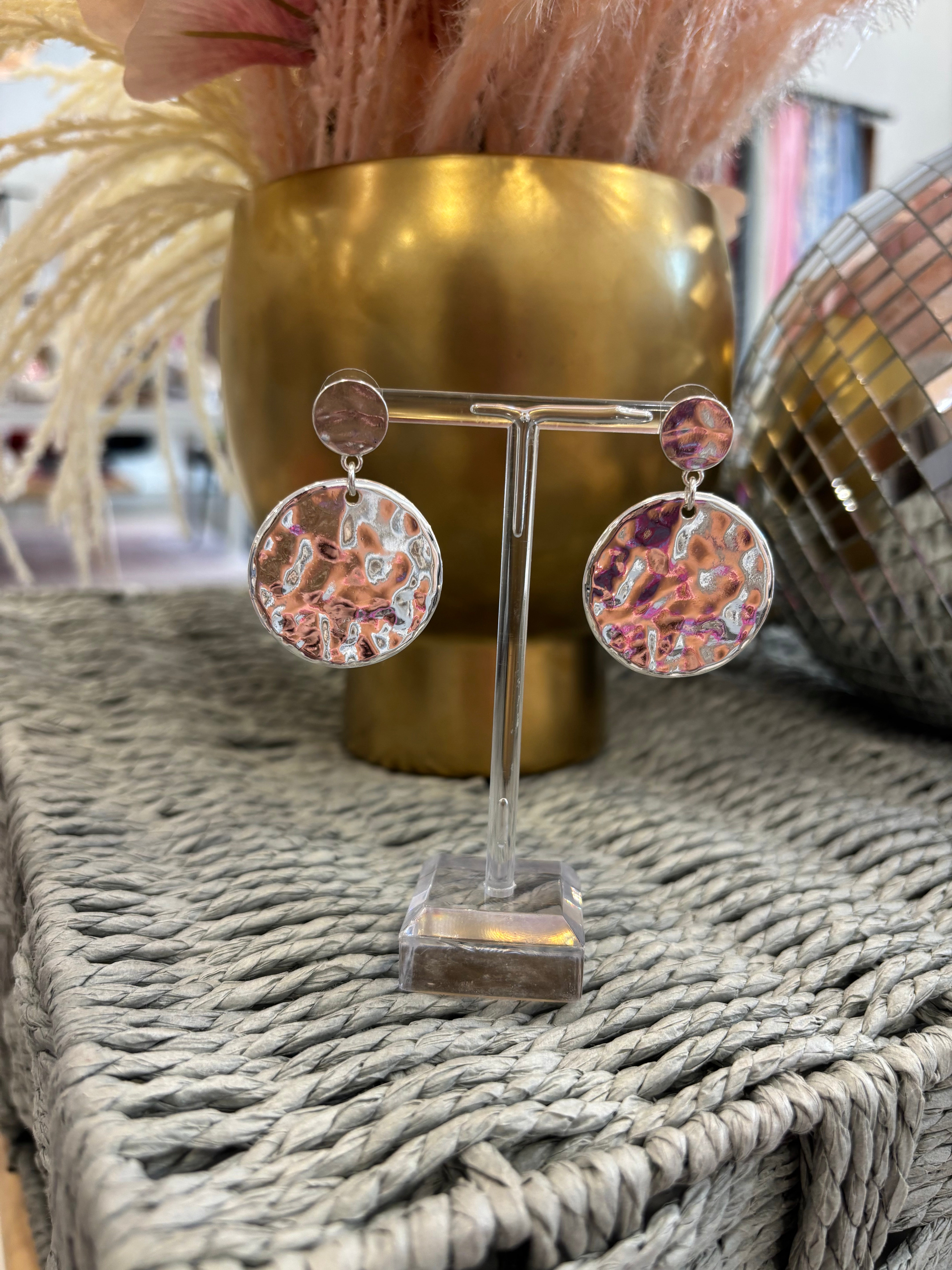 Hammered Gold Double Circle Earring | Silver