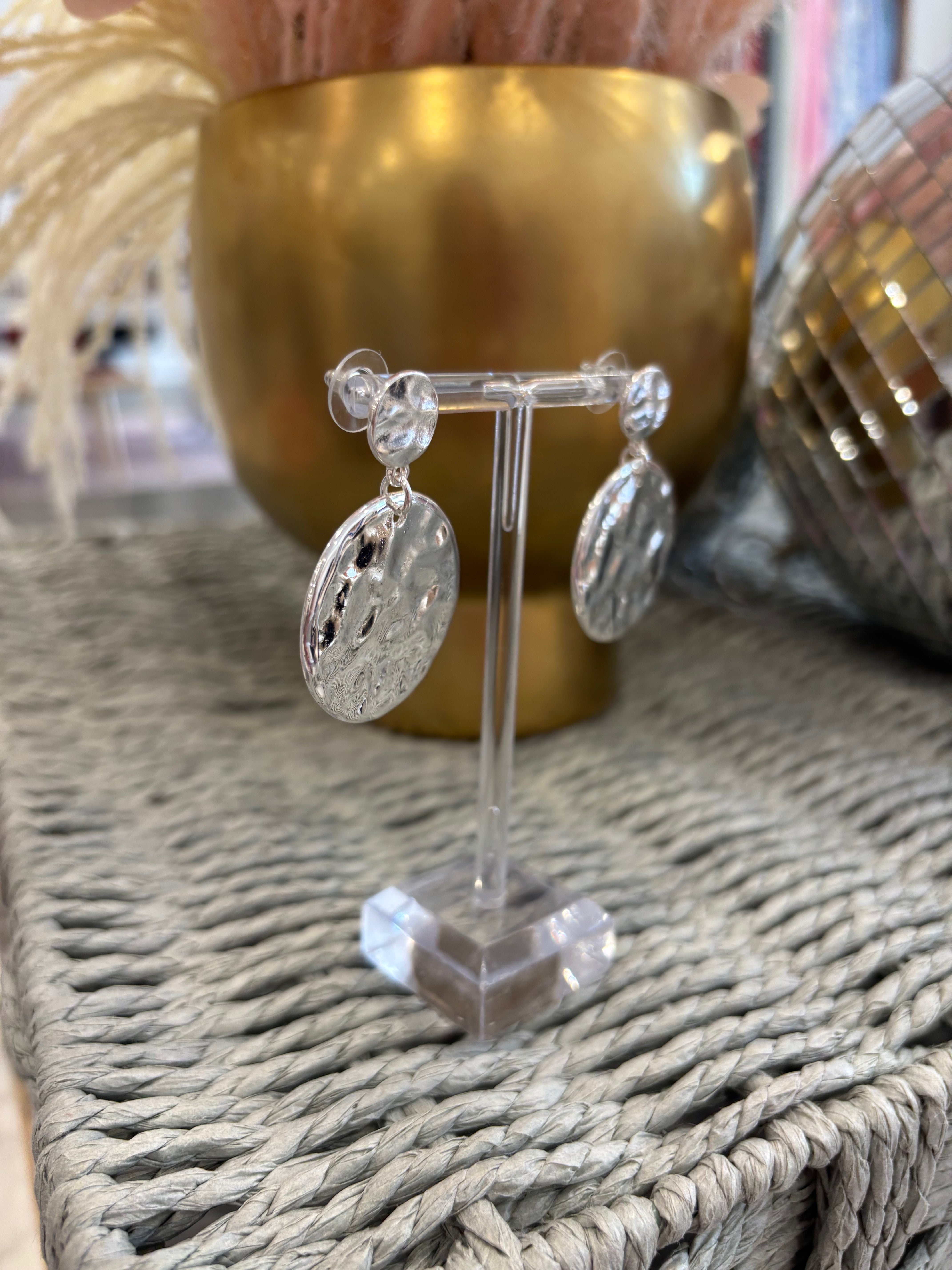 Hammered Gold Double Circle Earring | Silver
