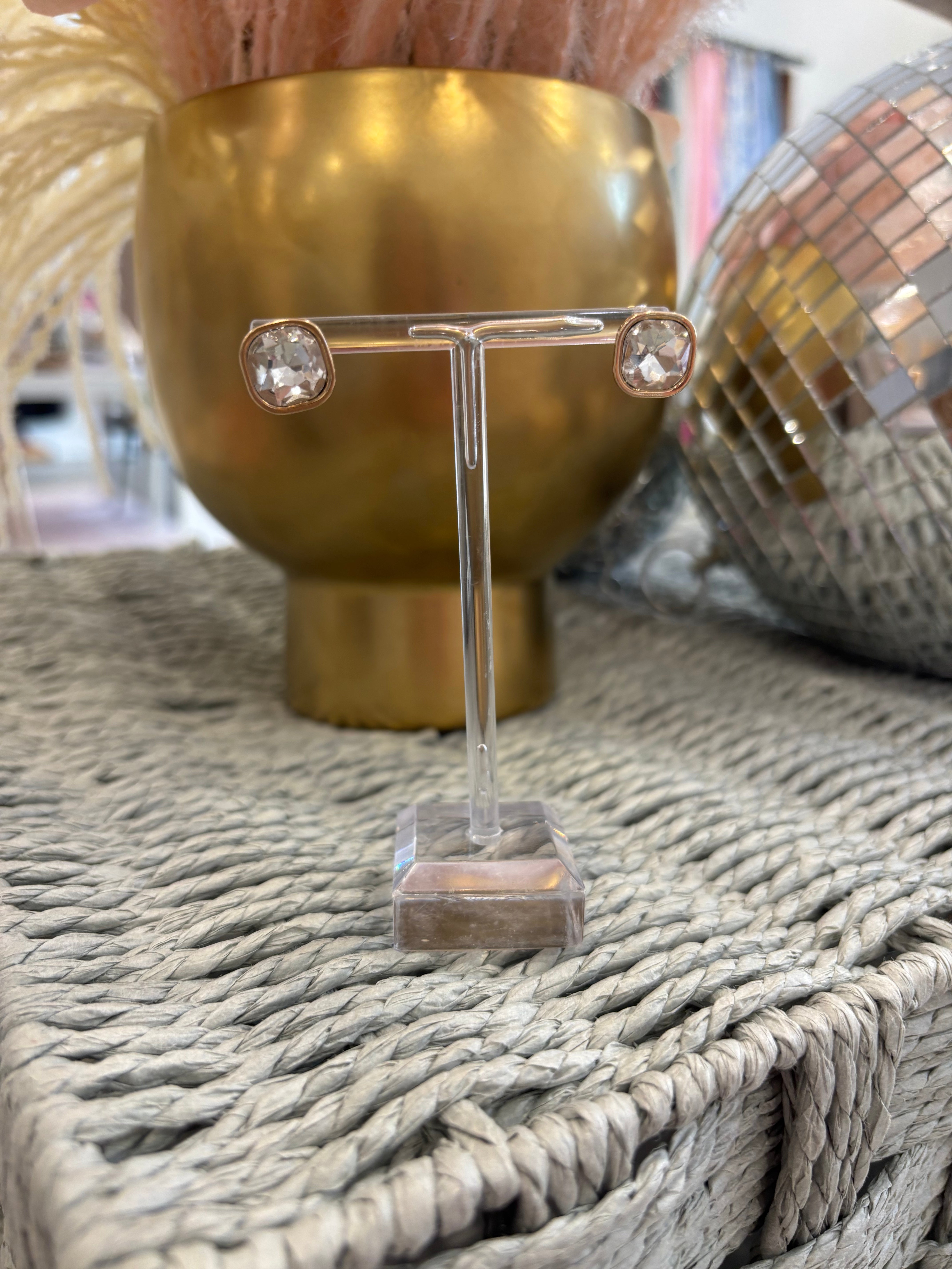 Gold Wrapped with Clear Crystal Stud Earring