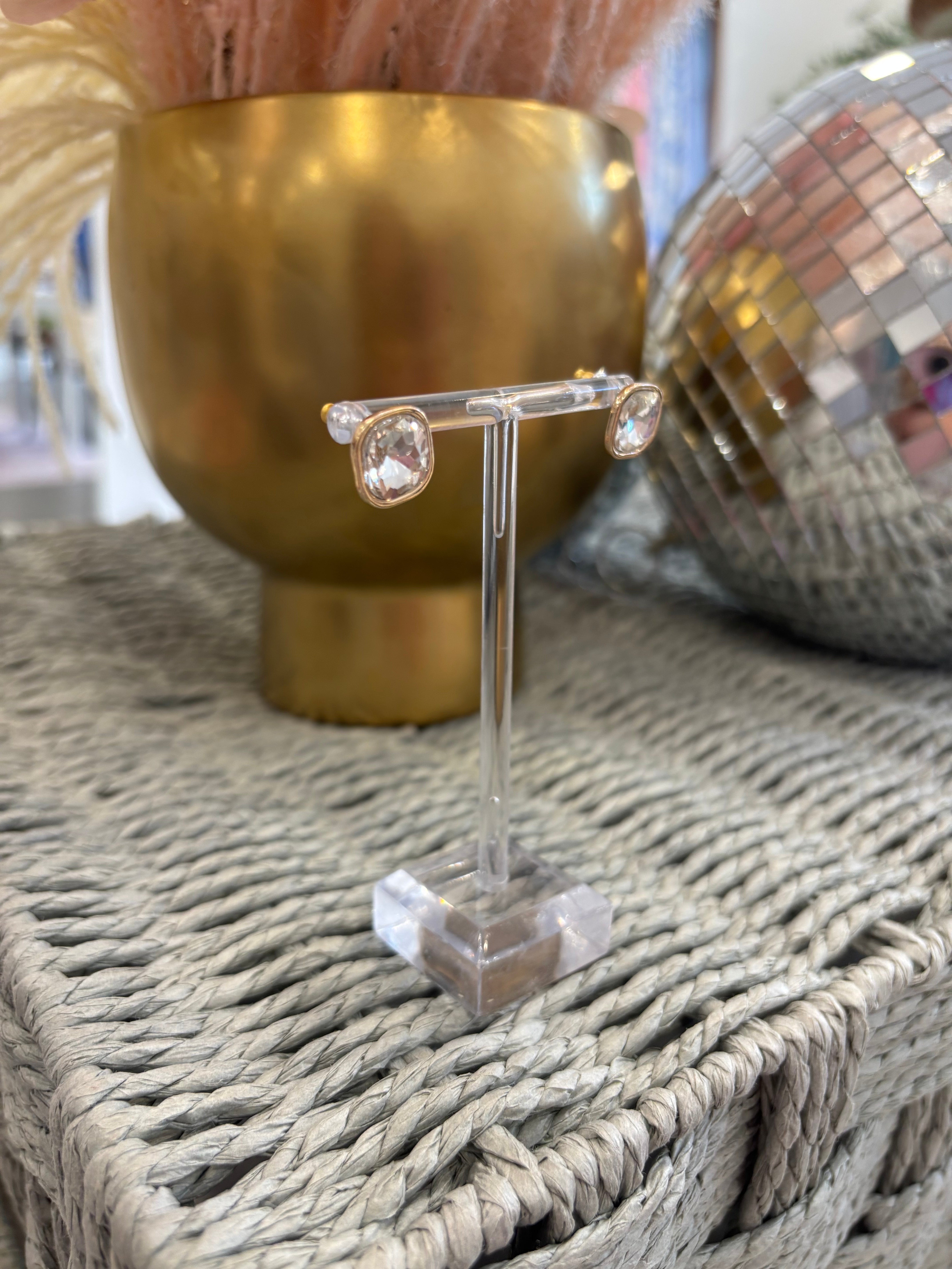 Gold Wrapped with Clear Crystal Stud Earring