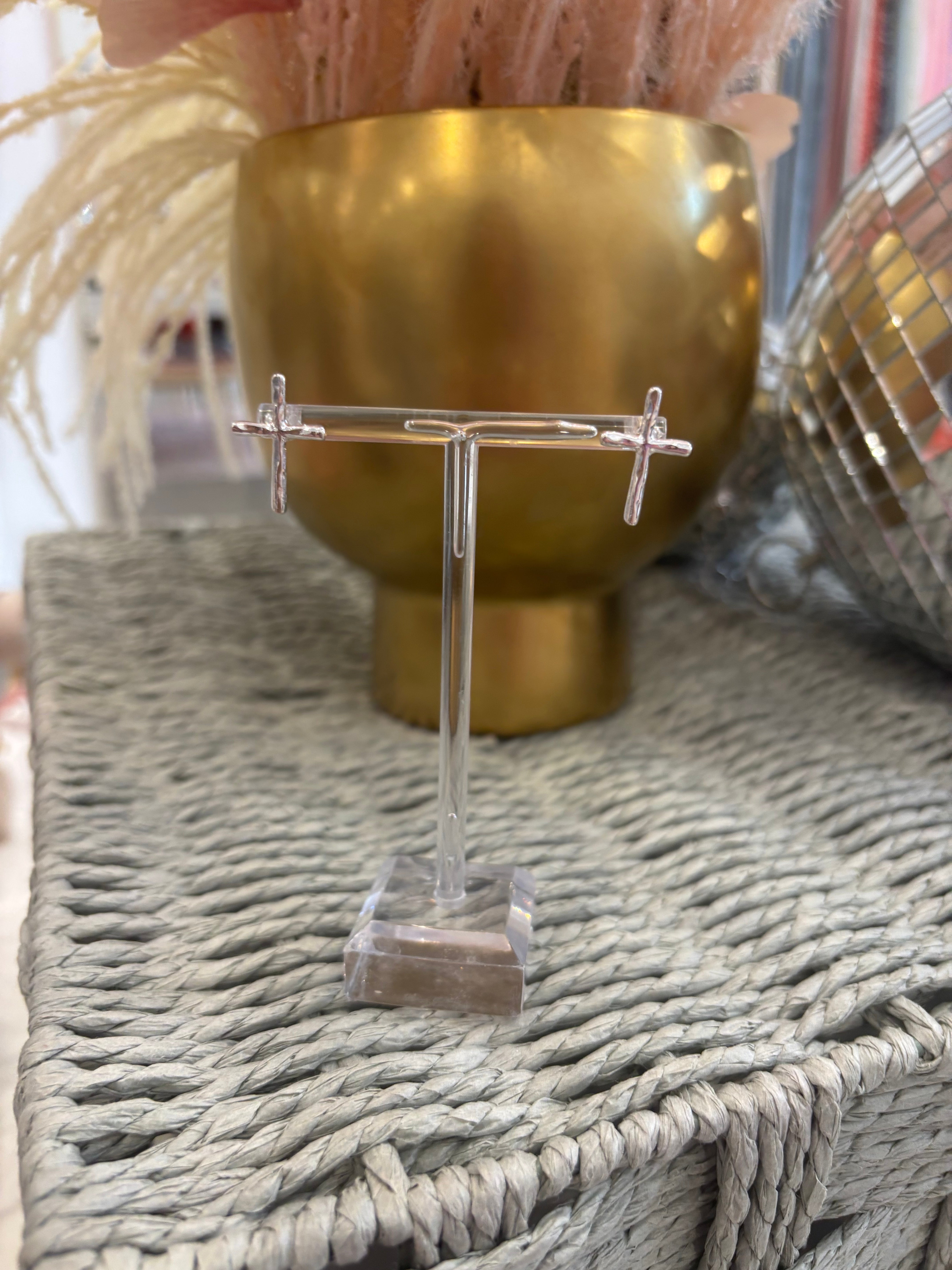 Hammered Cross Stud Earring | Silver
