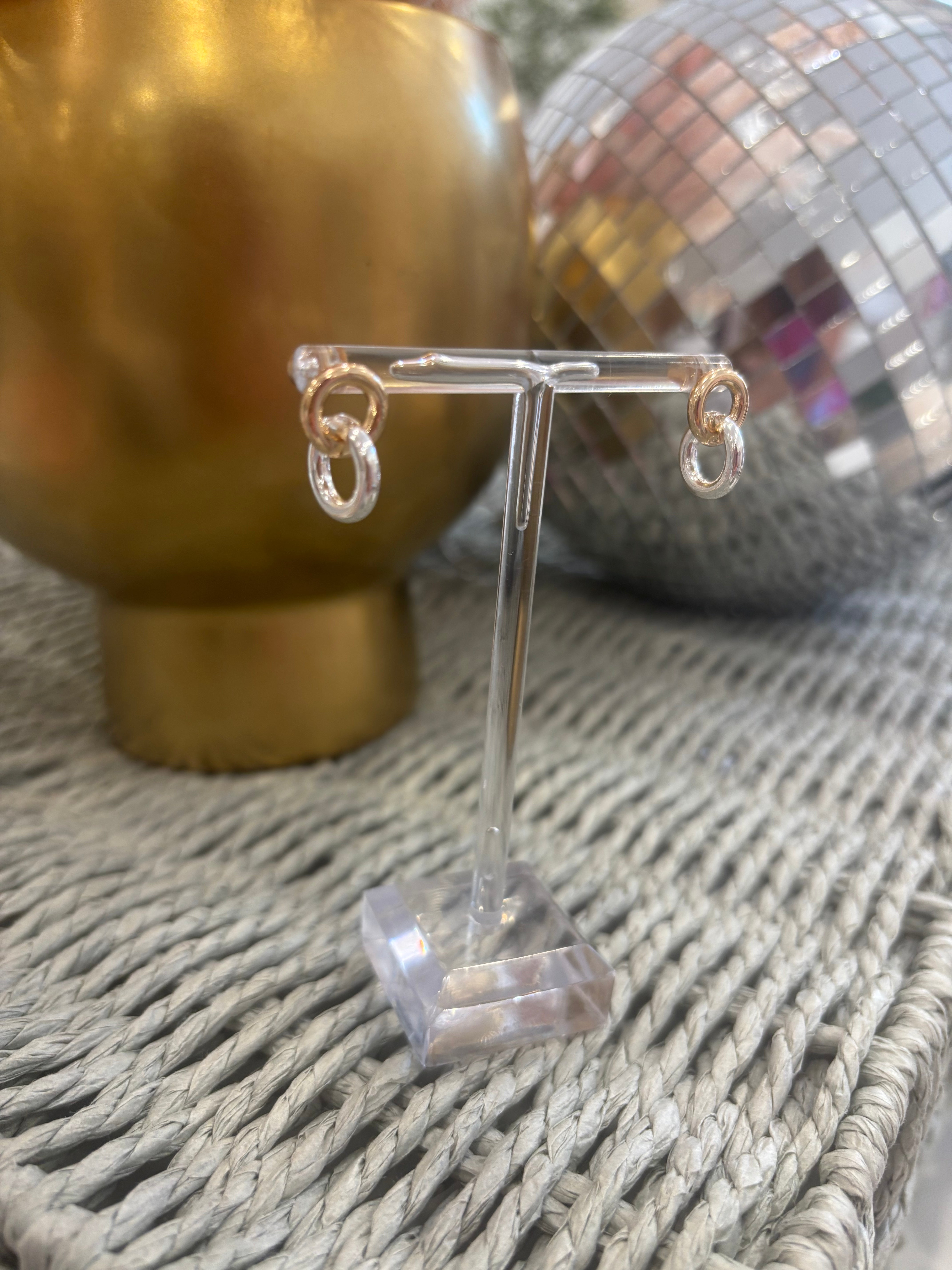 Mixed Metal Double Hoop Drop Earring