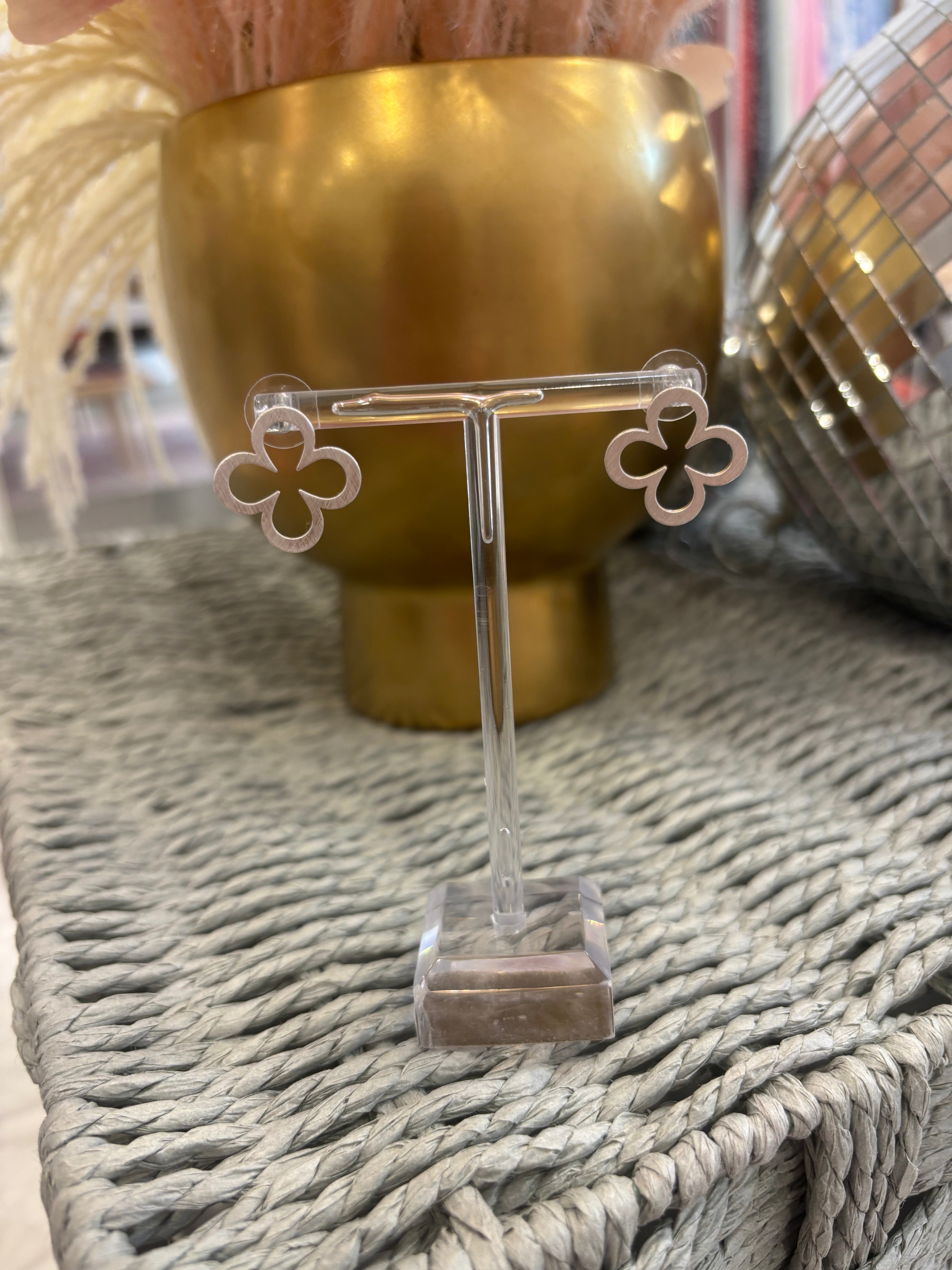 Matte Silver Open Clover Stud Earring
