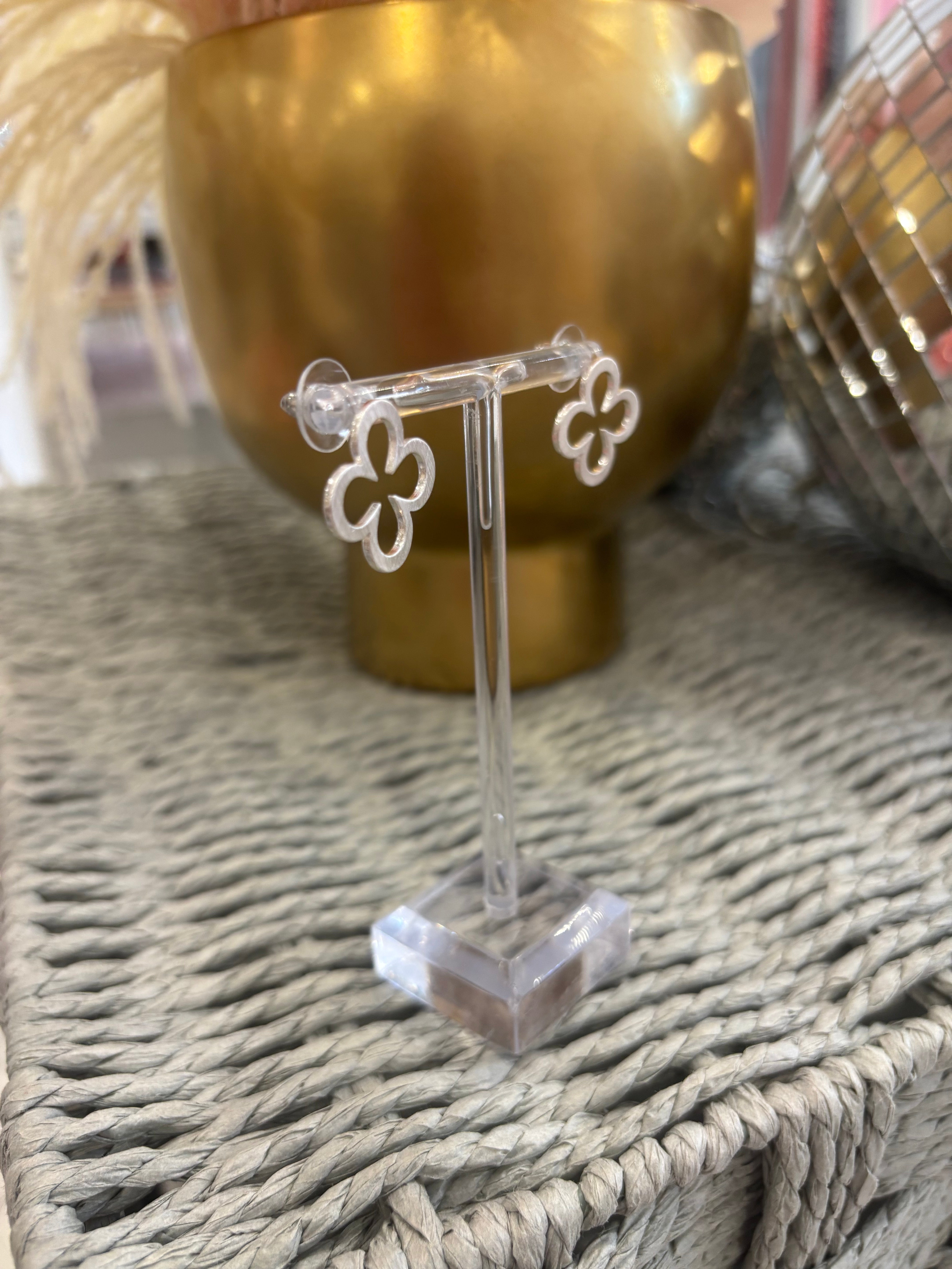 Matte Silver Open Clover Stud Earring