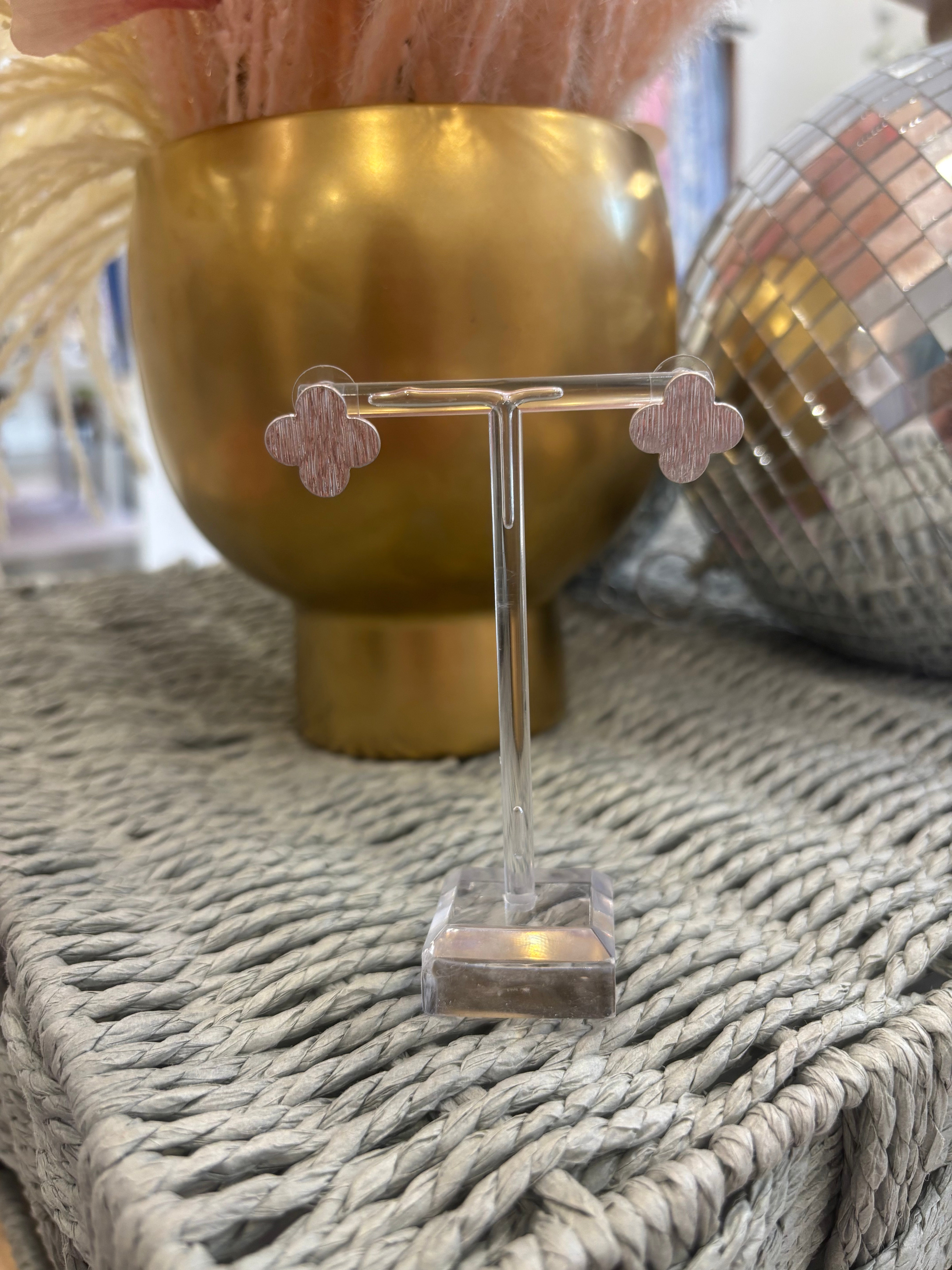 Silver Textured Clover Stud