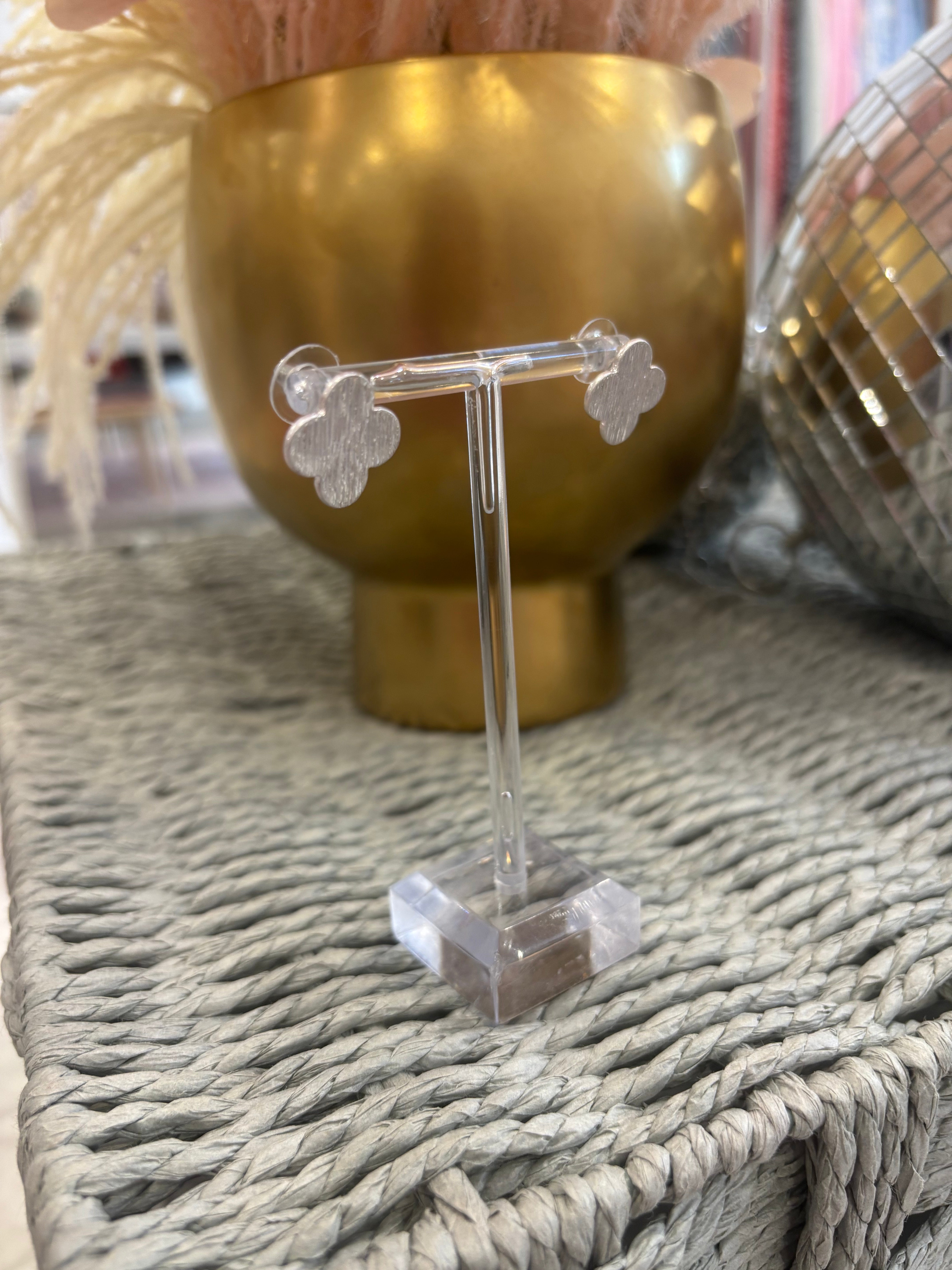 Silver Textured Clover Stud