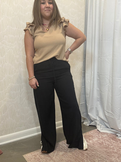 Linen Drawstring Pants | Black