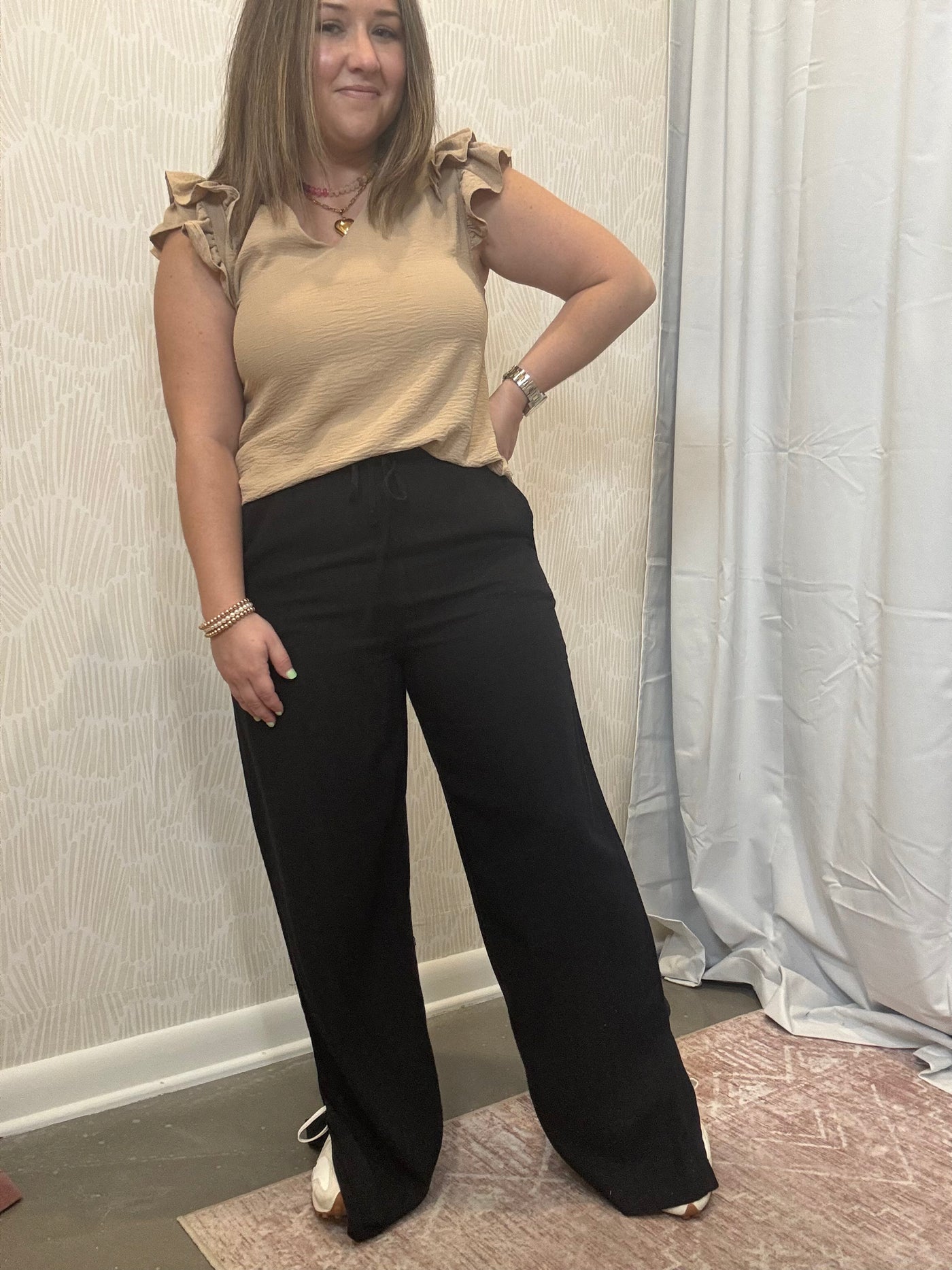 Linen Drawstring Pants | Black
