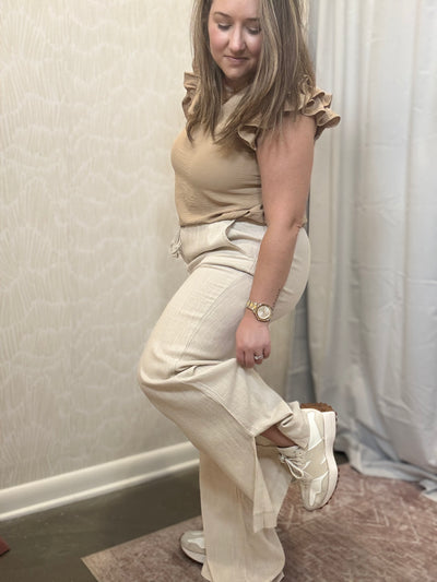 Linen Drawstring Pants | Beige