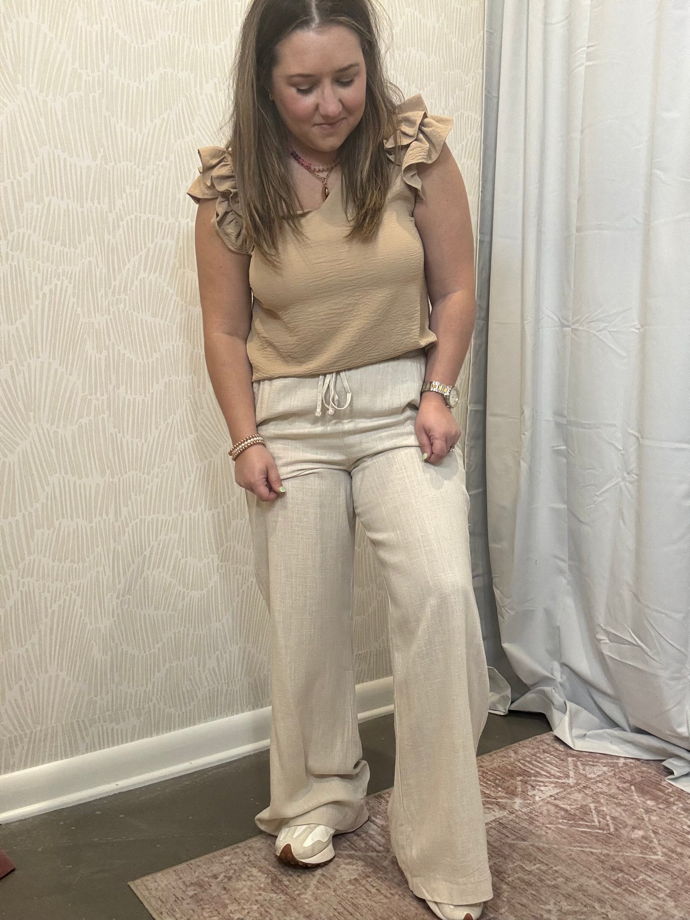 Linen Drawstring Pants | Beige