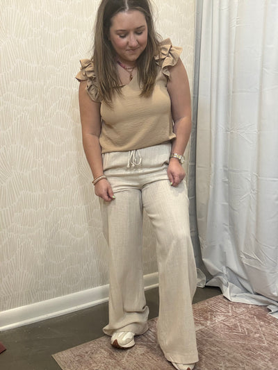 Linen Drawstring Pants | Beige