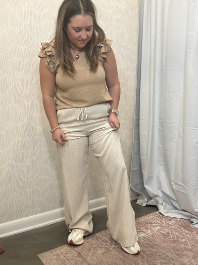 Linen Drawstring Pants | Beige