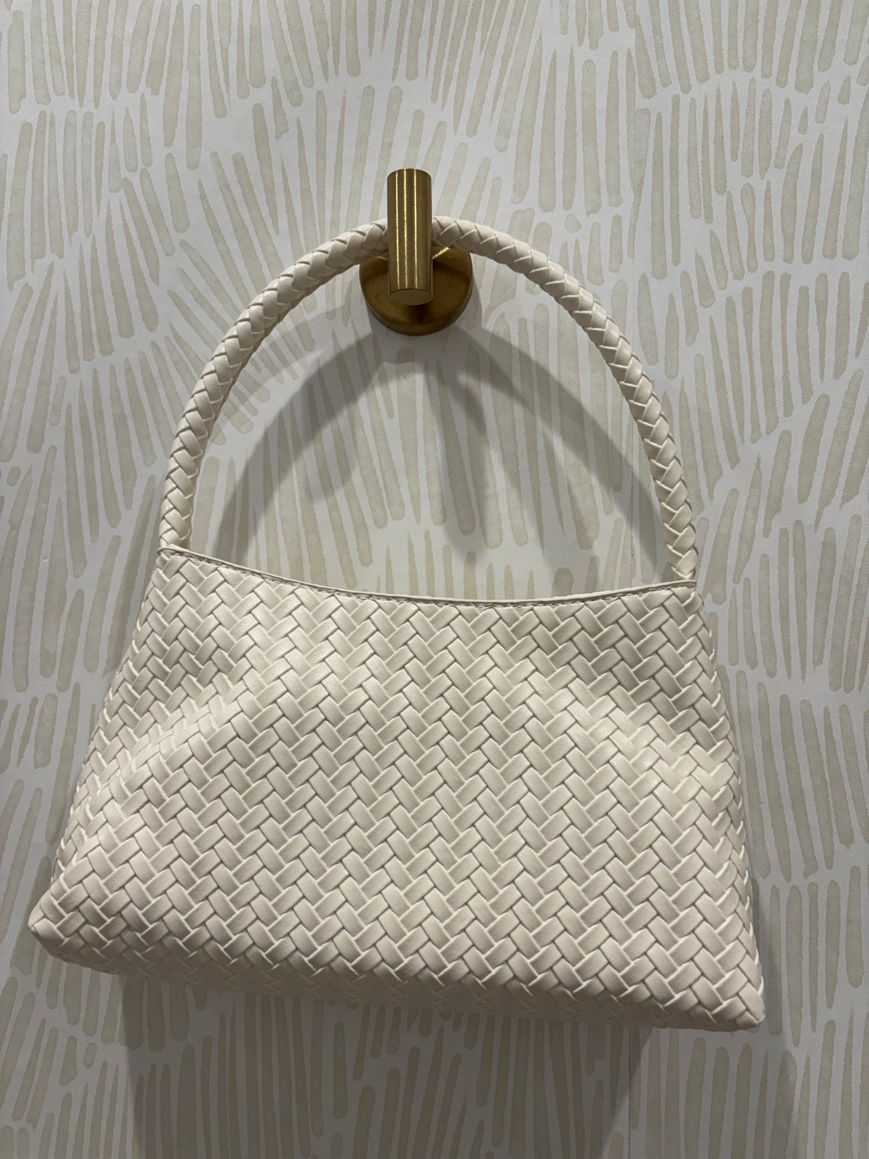 Faux Leather Woven Shoulder Bag | Ivory