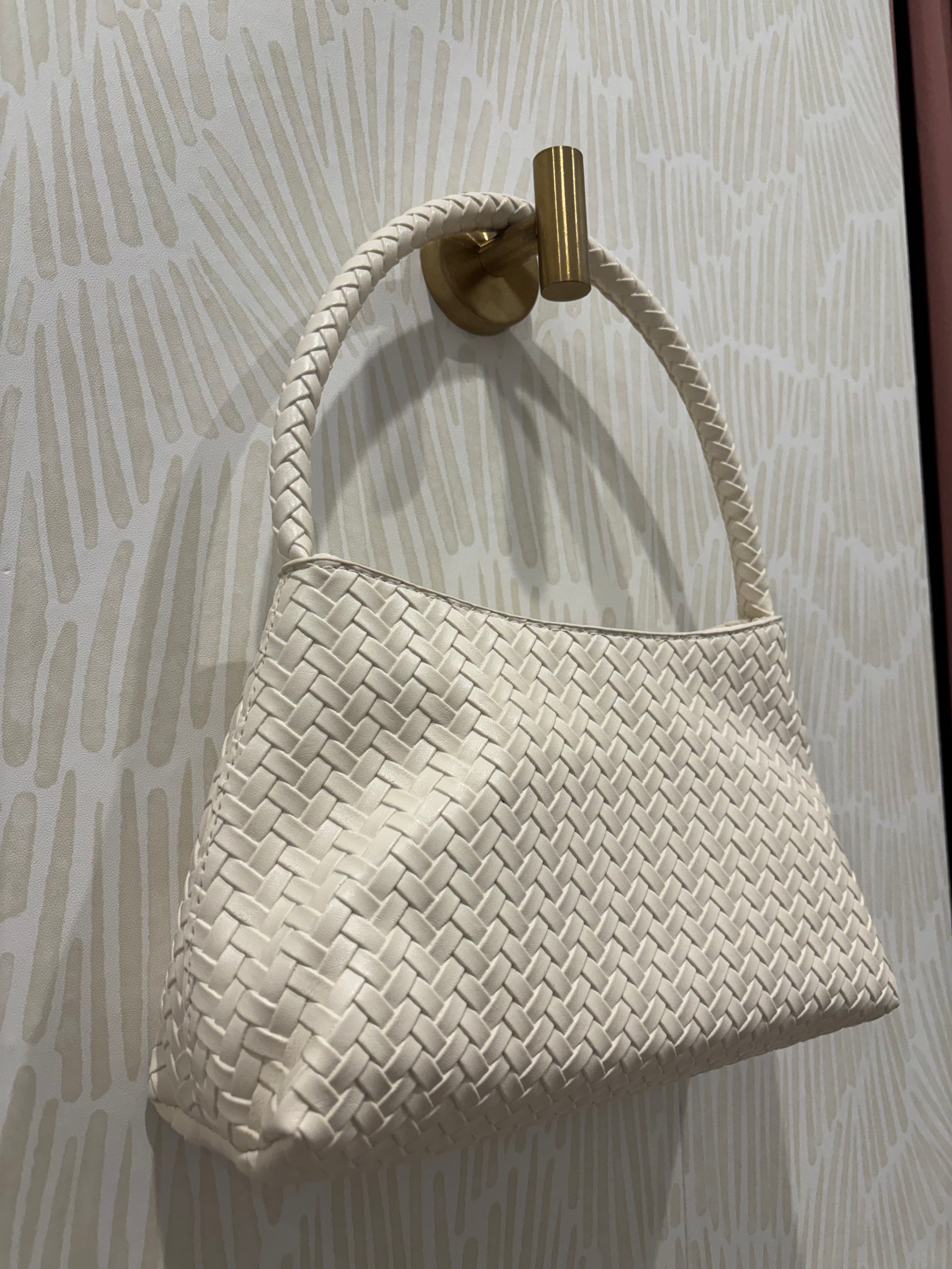 Faux Leather Woven Shoulder Bag | Ivory