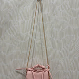 Ruched Bow Handle Straw Mini Bag with Shell Charm | Pink