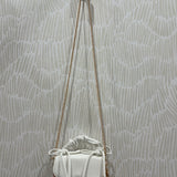 Ruched Bow Handle Straw Mini Bag with Shell Charm | White