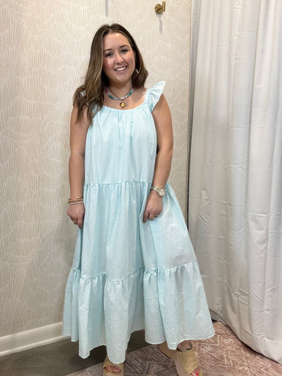 Blue and White Seersucker Dress