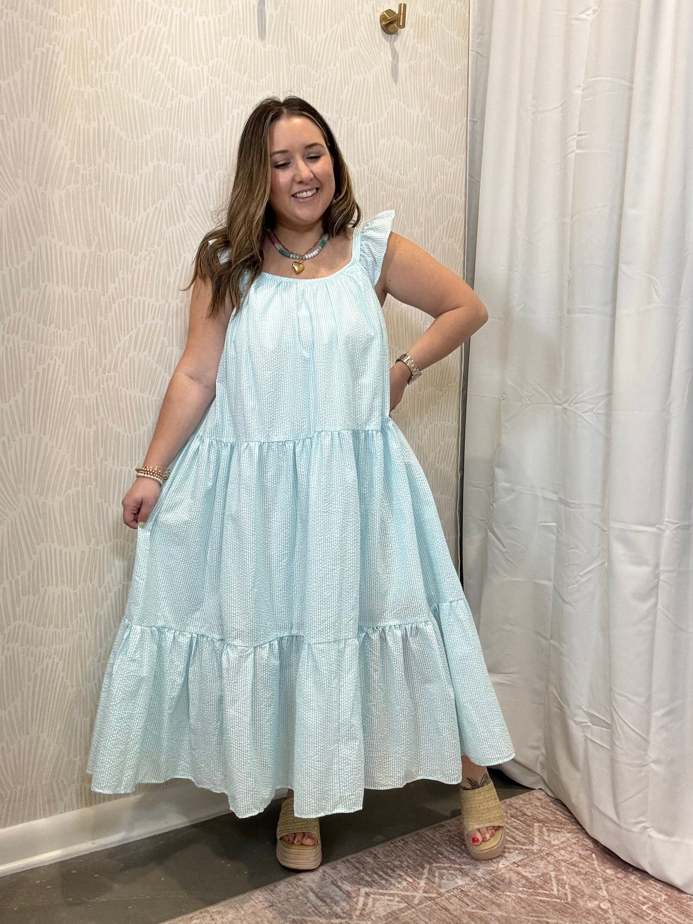 Blue and White Seersucker Dress