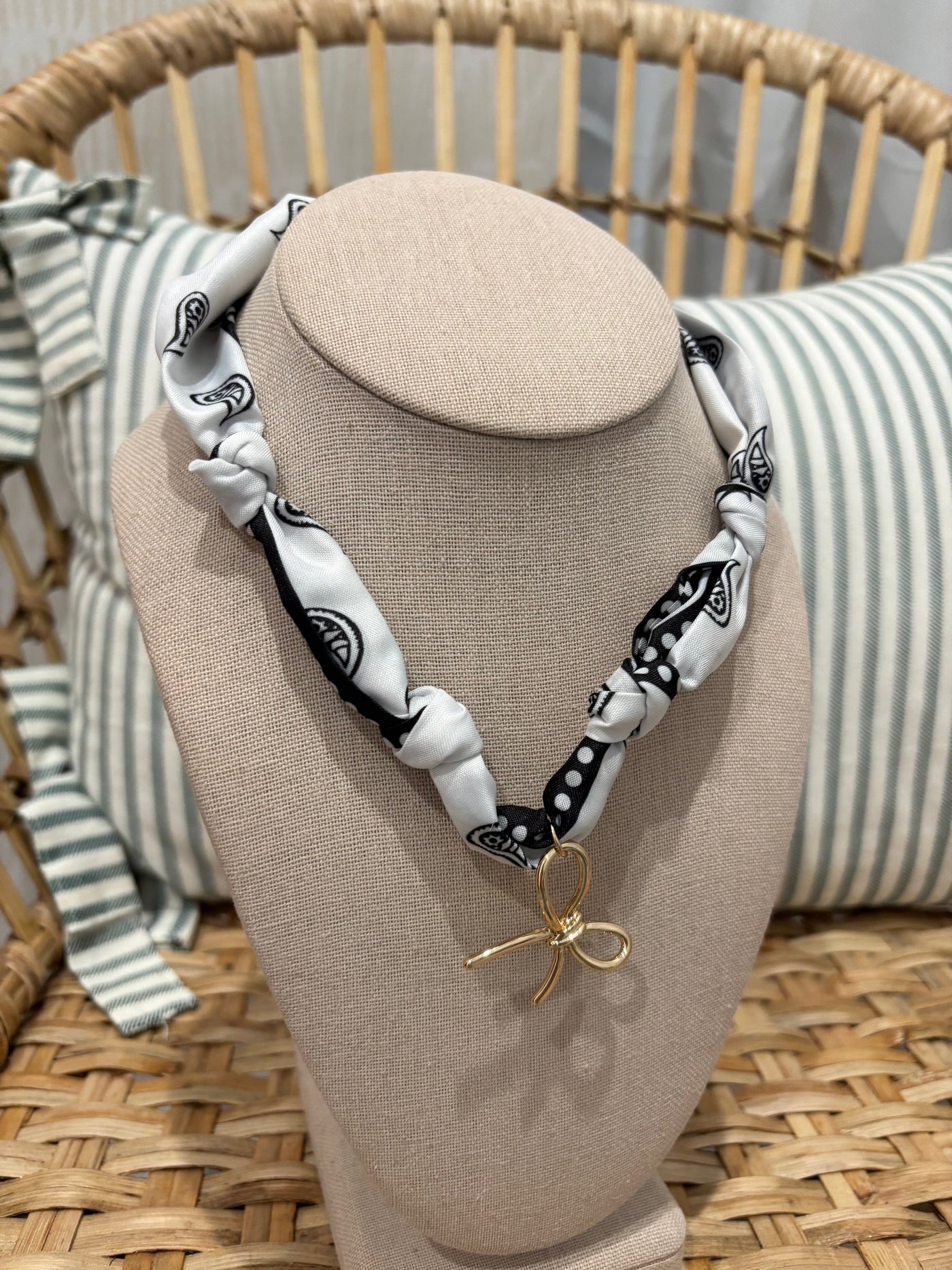 Scarf Charm Necklace | Black & White Bow Charm