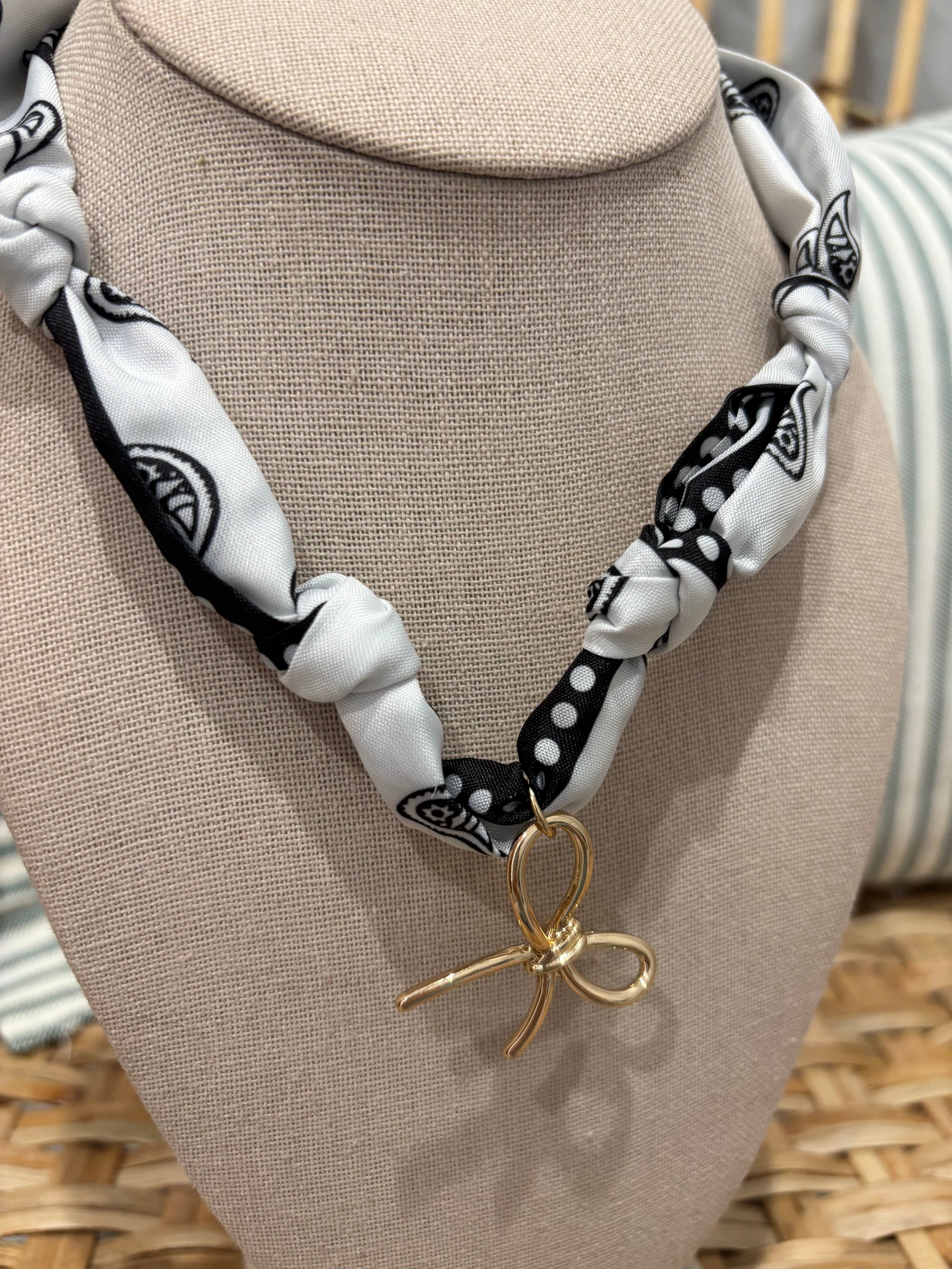 Scarf Charm Necklace | Black & White Bow Charm
