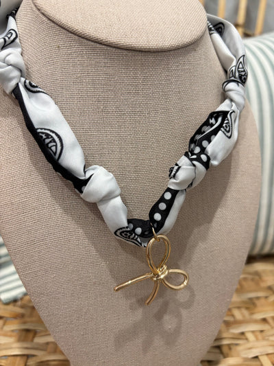 Scarf Charm Necklace | Black & White Bow Charm