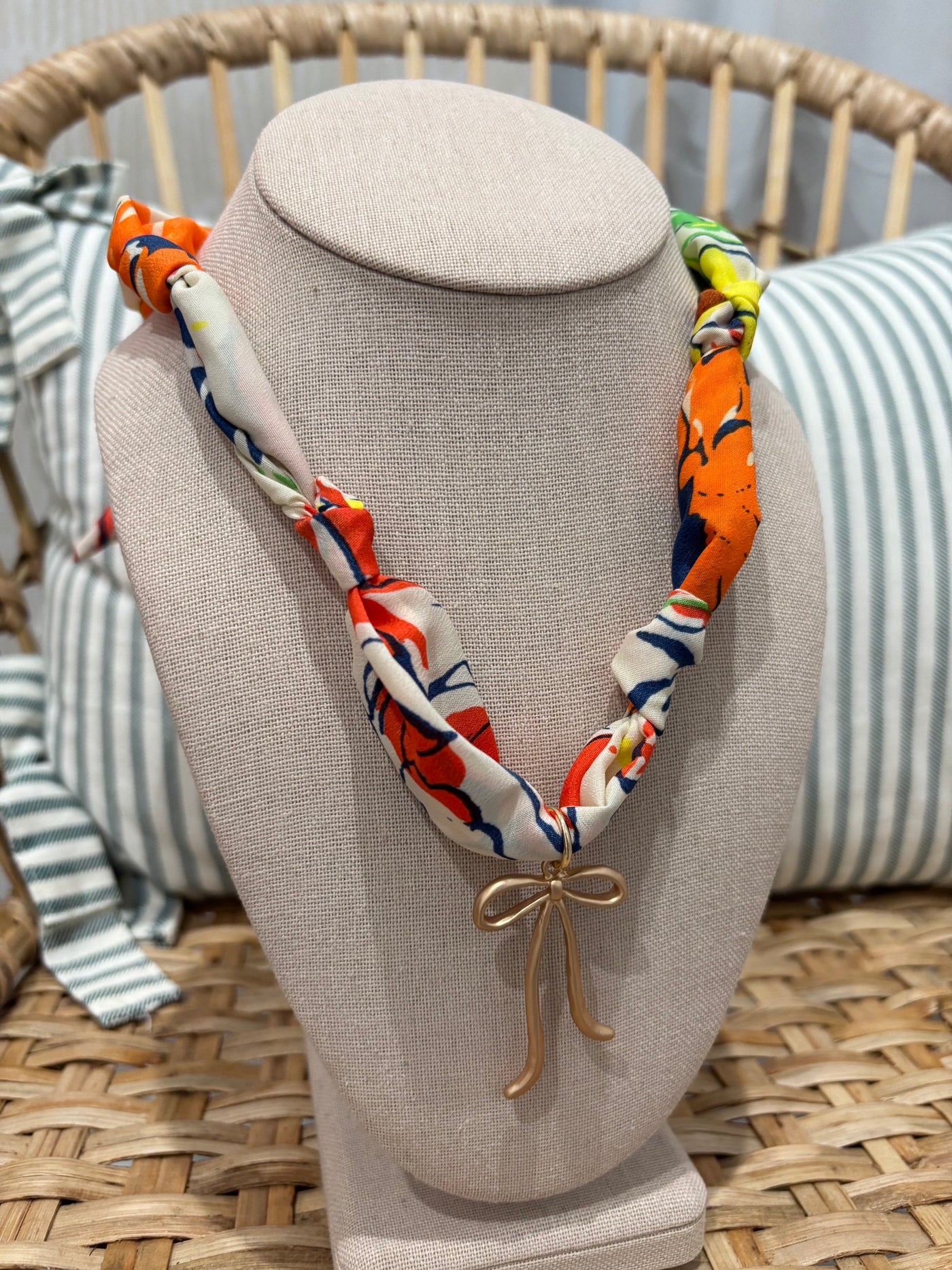 Scarf Charm Necklace | Orange Bow
