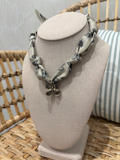 Scarf Charm Necklace | Neutral Butterly Charm