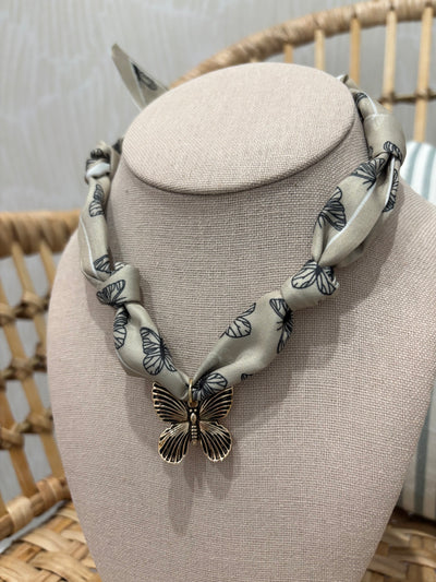 Scarf Charm Necklace | Neutral Butterly Charm